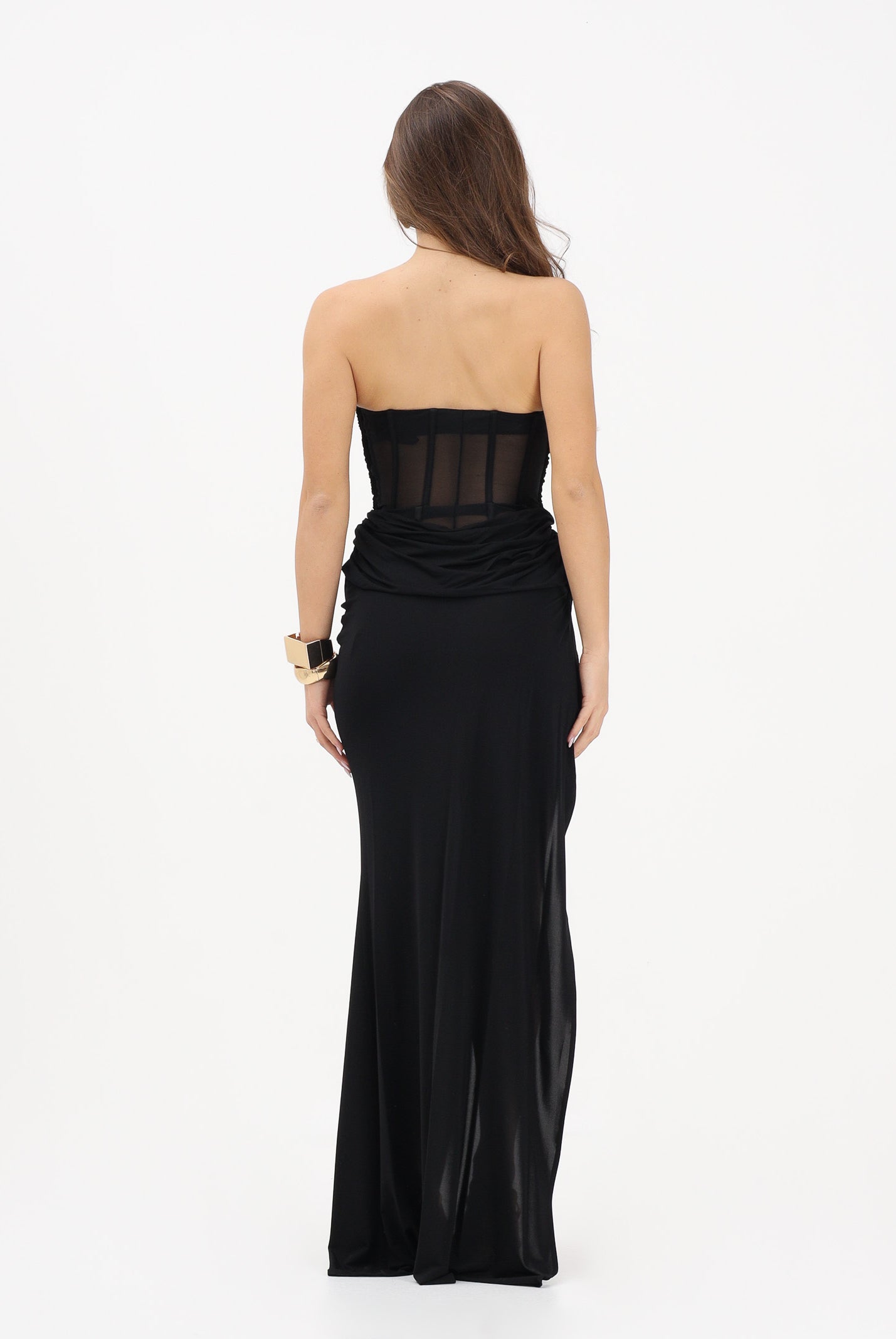 ELISABETTA FRANCHI Abito lungo nero da donna con coppe in metallo ABR3562E2 110 ELISABETTA FRANCHI