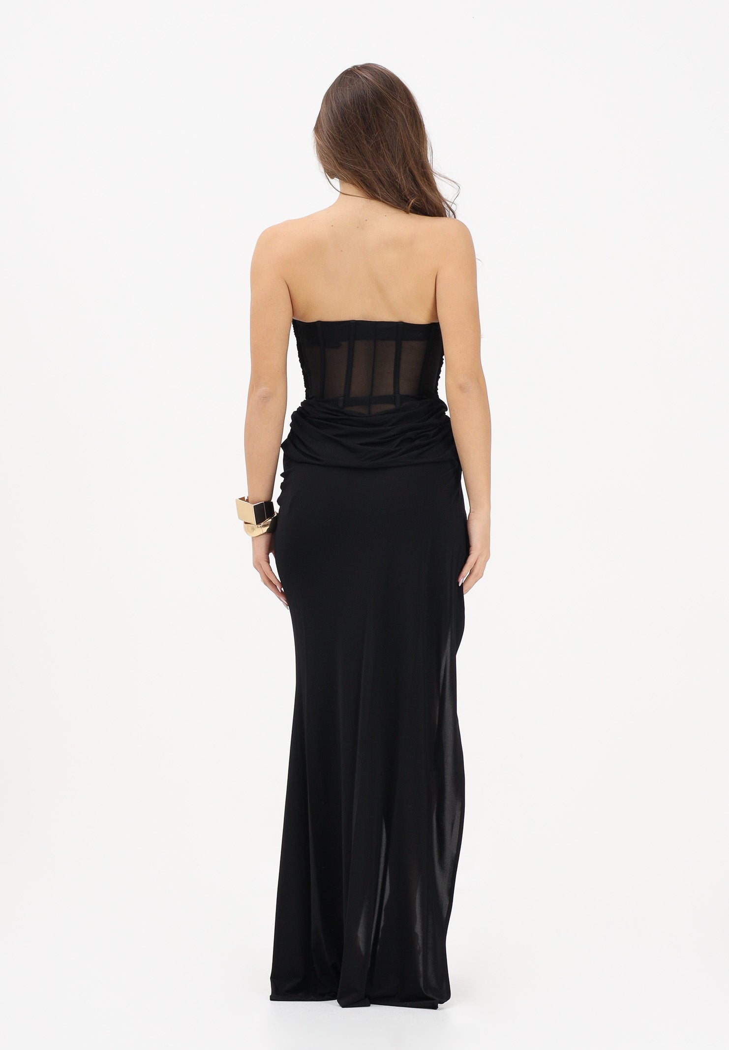 ELISABETTA FRANCHI Abito lungo nero da donna con coppe in metallo ABR3562E2 110 ELISABETTA FRANCHI