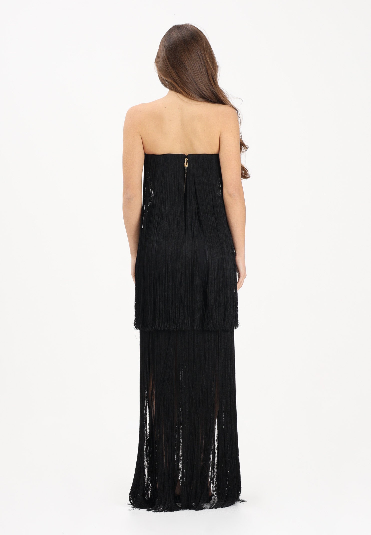 ELISABETTA FRANCHI Abito lungo nero da donna con frange ABR3762E2 110 ELISABETTA FRANCHI
