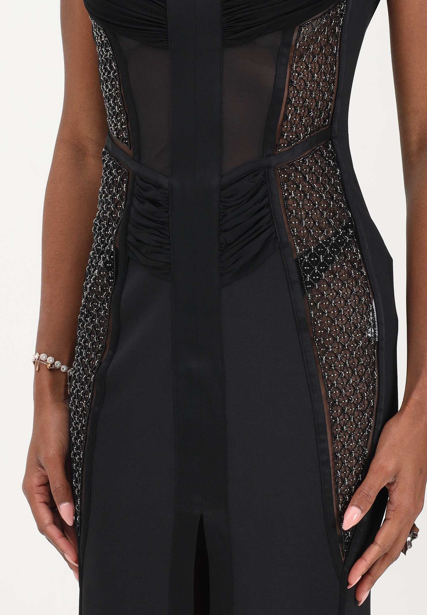 ELISABETTA FRANCHI Abito lungo nero da donna con inserti in rete trasparente ABR4362E2 110 ELISABETTA FRANCHI