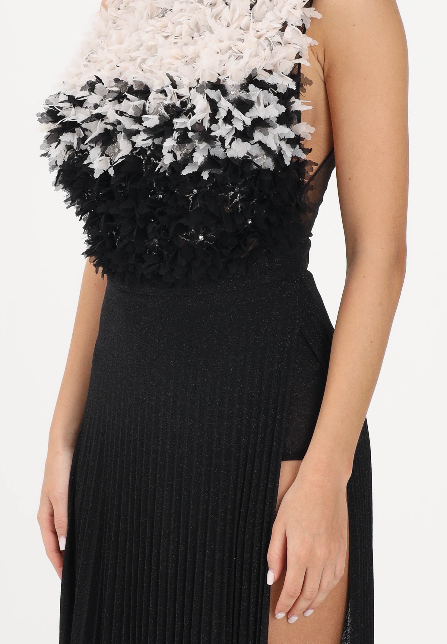 ELISABETTA FRANCHI Abito lungo nero da donna in tulle e jersey lurex ABR4462E2 685 ELISABETTA FRANCHI
