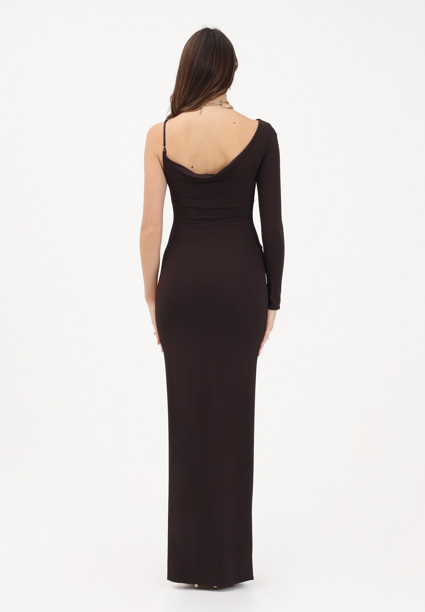 ELISABETTA FRANCHI Abito lungo marrone da donna con trasparenza ABR4762E2 EV9 ELISABETTA FRANCHI