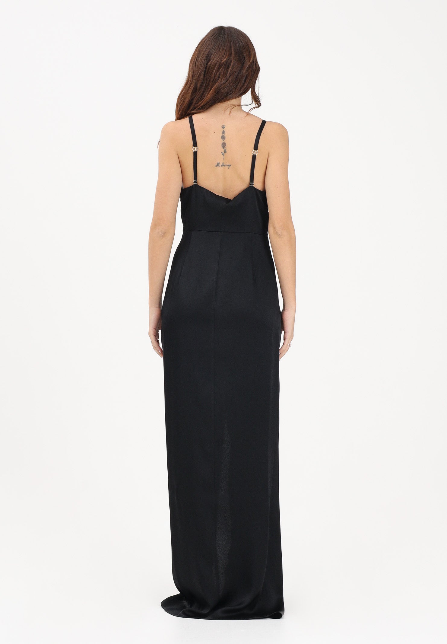 ELISABETTA FRANCHI Abito lungo nero da donna con ricami di perline ABR4862E2 110 ELISABETTA FRANCHI