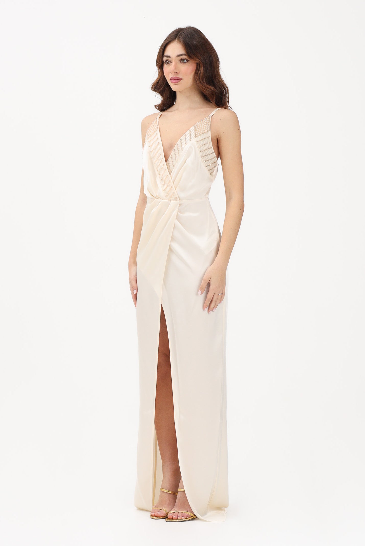 ELISABETTA FRANCHI Abito lungo burro da donna con ricami di perline ABR4862E2 193 ELISABETTA FRANCHI