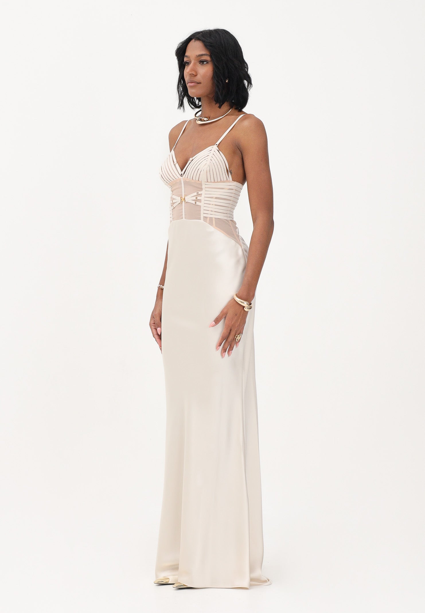 ELISABETTA FRANCHI Abito lungo avena da donna in raso ABR5362E2 197 ELISABETTA FRANCHI
