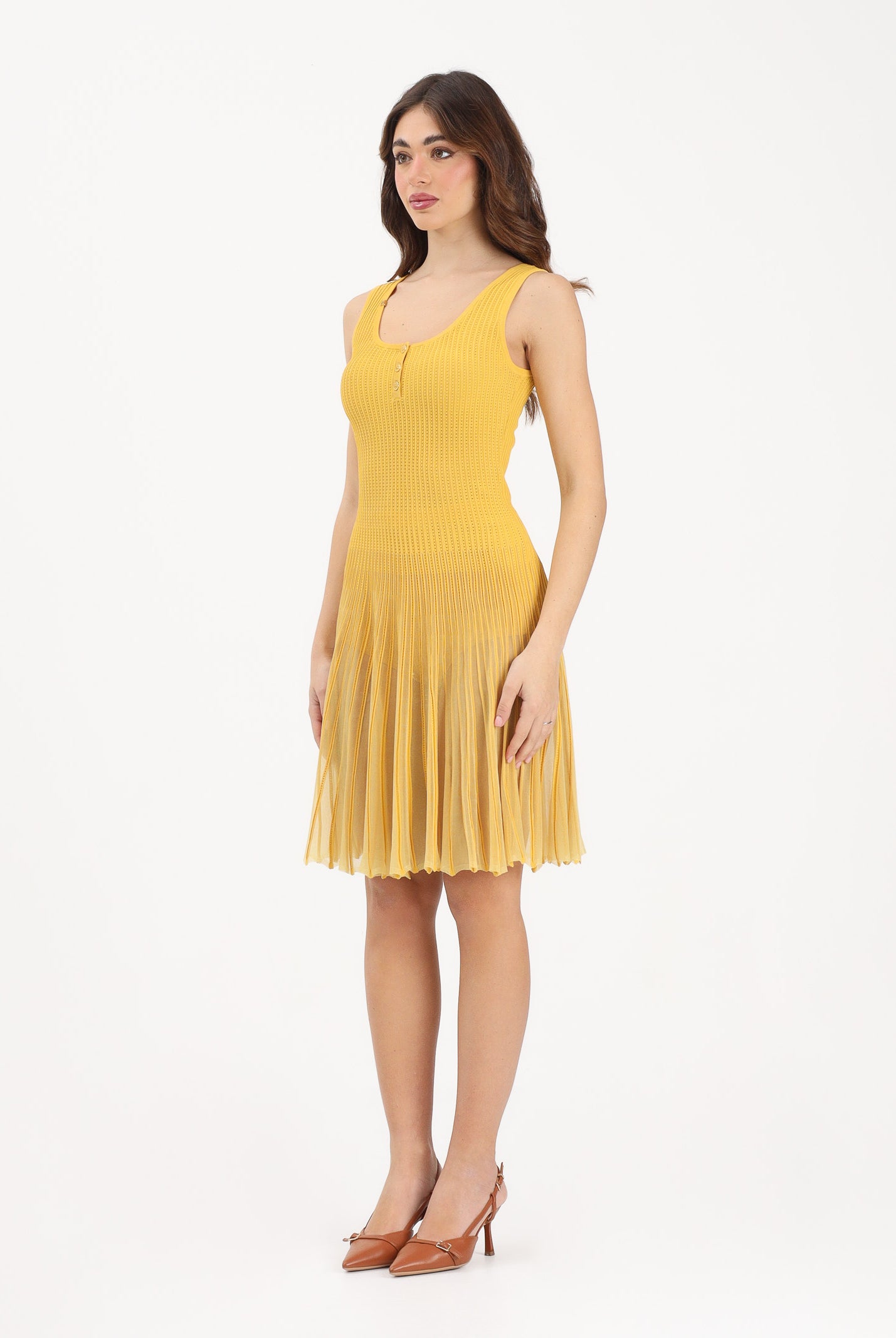 ELISABETTA FRANCHI Abito corto giallo da donna in maglia à jour AM10B61E2 EV4 ELISABETTA FRANCHI