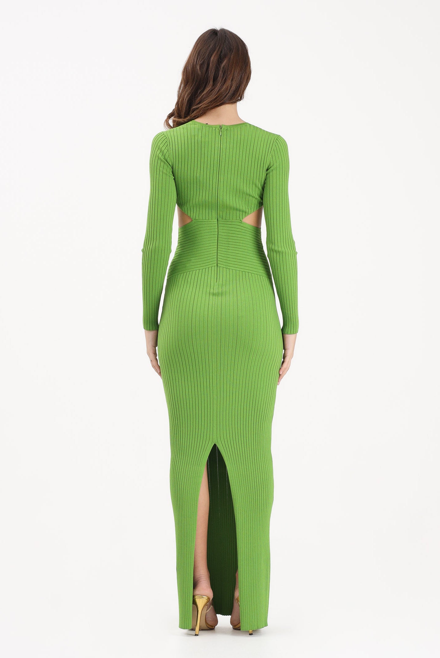 ELISABETTA FRANCHI Abito lungo verde da donna in maglia à jour con dettaglio gioiello AM17S61E2 EV3 ELISABETTA FRANCHI