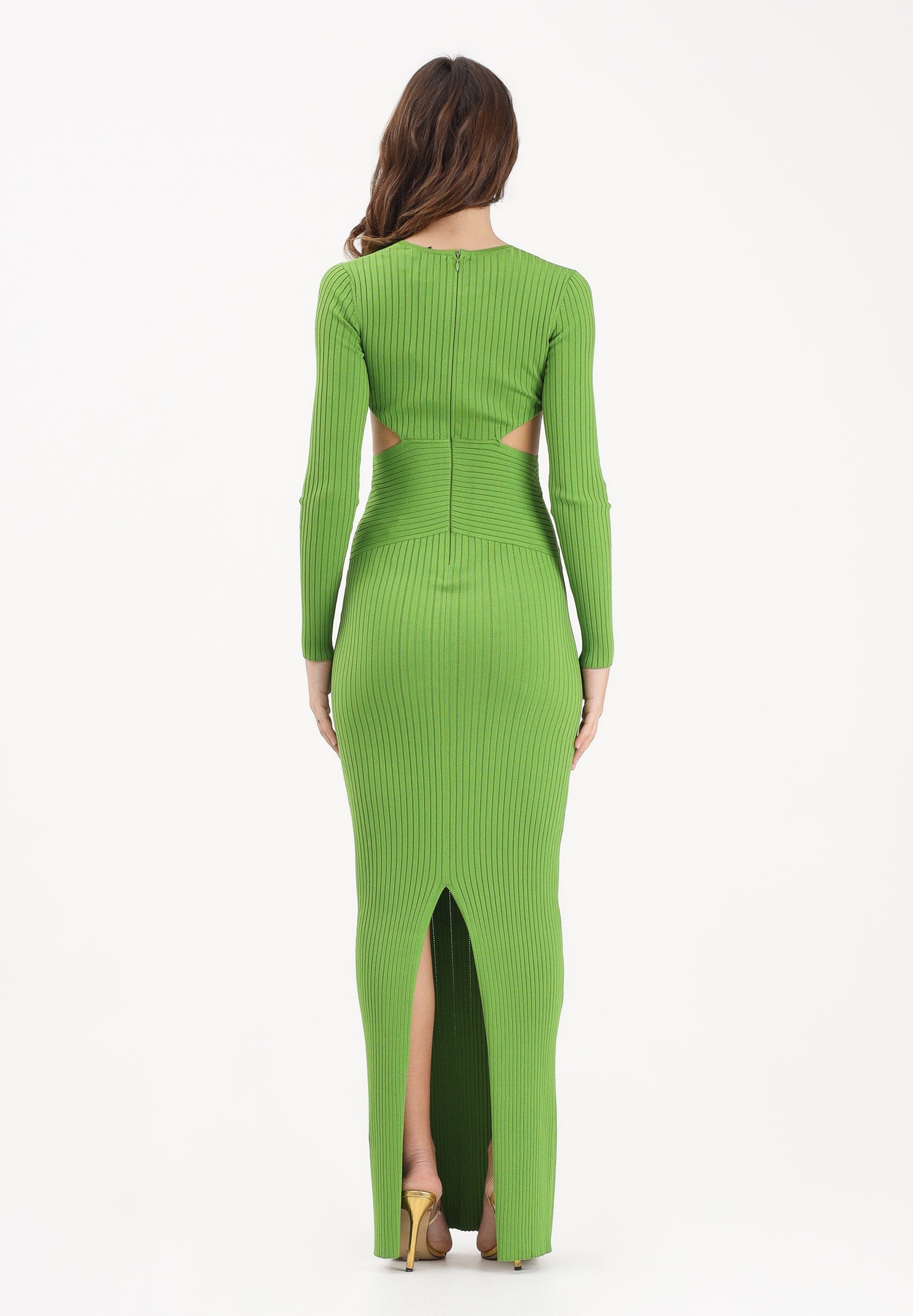ELISABETTA FRANCHI Abito lungo verde da donna in maglia à jour con dettaglio gioiello AM17S61E2 EV3 ELISABETTA FRANCHI