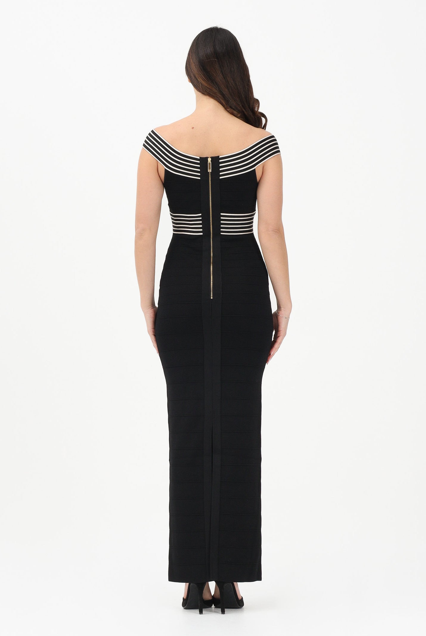 ELISABETTA FRANCHI Abito lungo nero da donna con bande a righe AM75S61E2 685 ELISABETTA FRANCHI