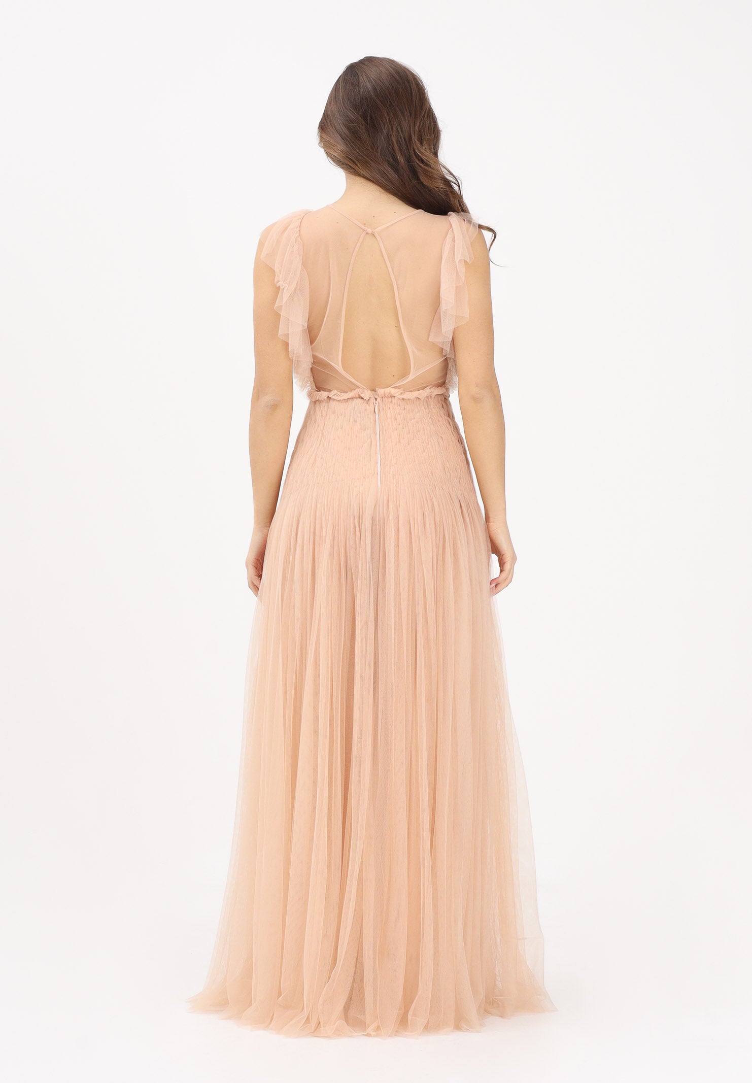 ELISABETTA FRANCHI Abito lungo nude da donna in tulle AR80J62E2 EA1 ELISABETTA FRANCHI