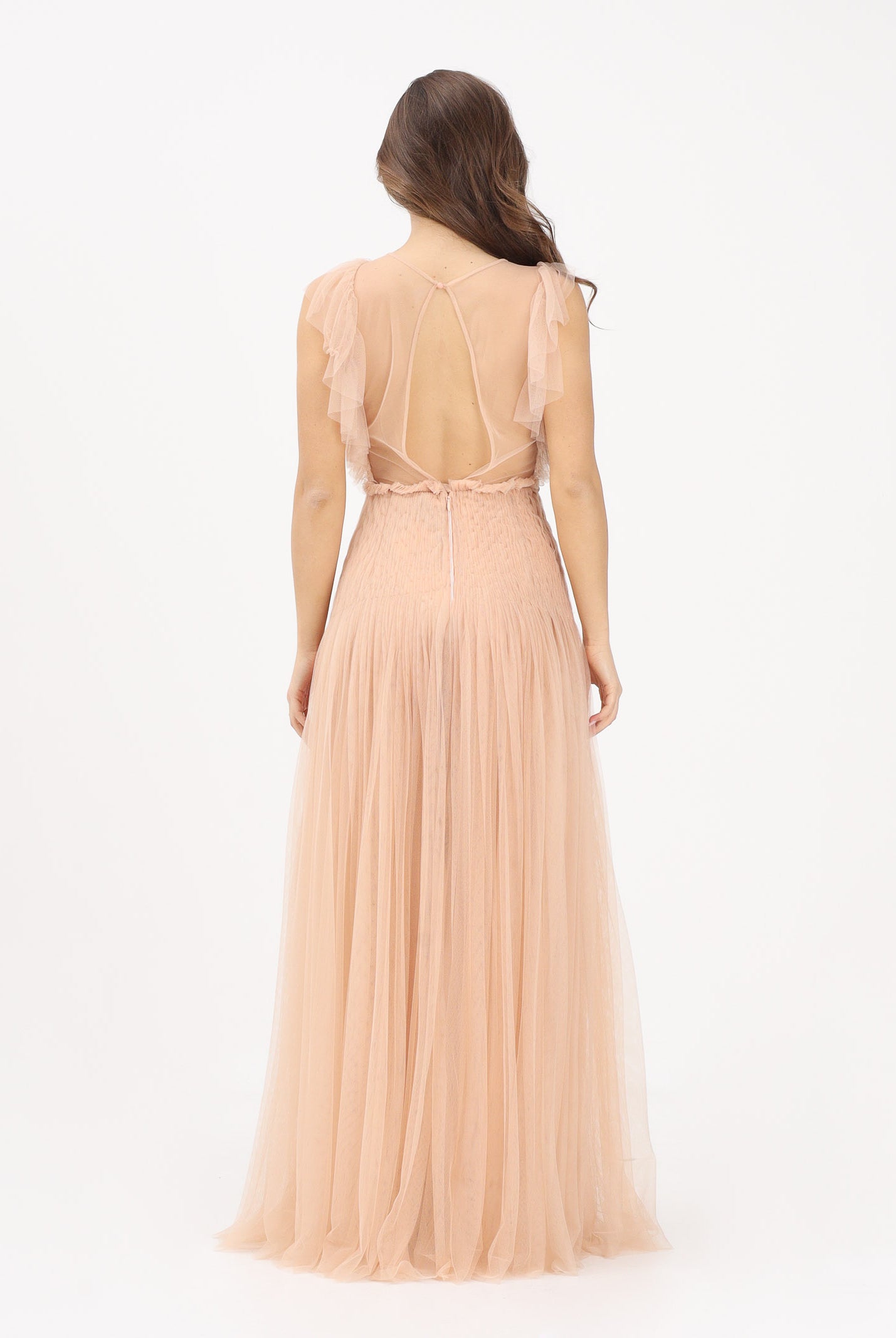 ELISABETTA FRANCHI Abito lungo nude da donna in tulle AR80J62E2 EA1 ELISABETTA FRANCHI