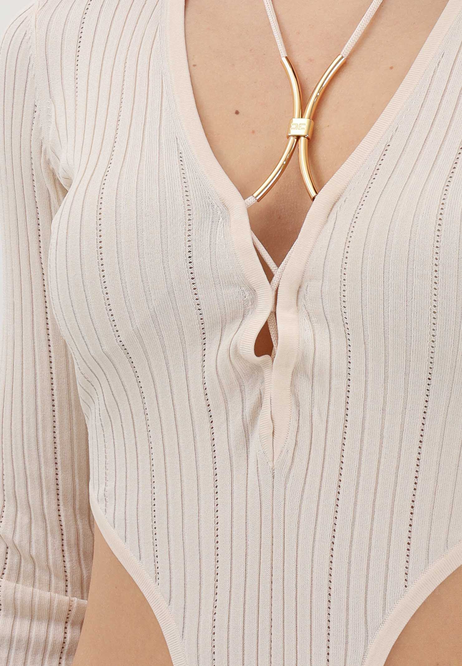 ELISABETTA FRANCHI Body a manica lunga burro da donna con dettaglio gioiello BK83S61E2 193 ELISABETTA FRANCHI