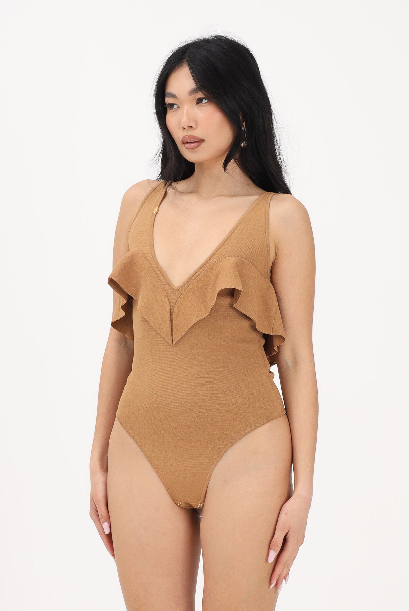 ELISABETTA FRANCHI Body cammello da donna con volant BK86B62E2 AI6 ELISABETTA FRANCHI