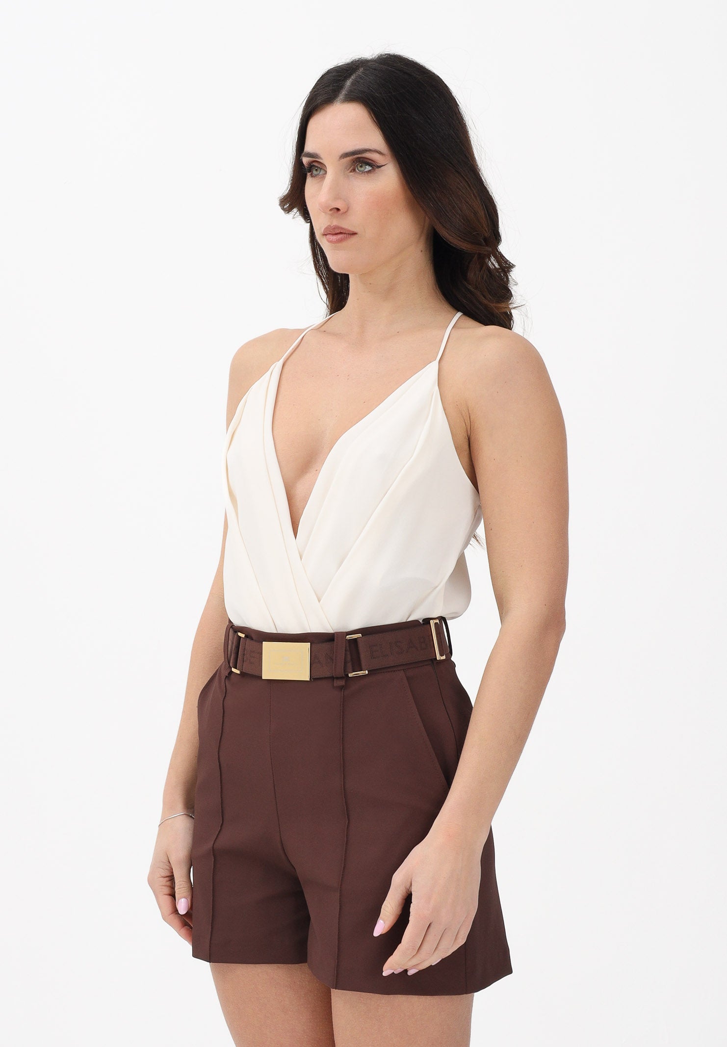 ELISABETTA FRANCHI Body burro da donna con spalline incrociate sul retro BO01461E2 193 ELISABETTA FRANCHI