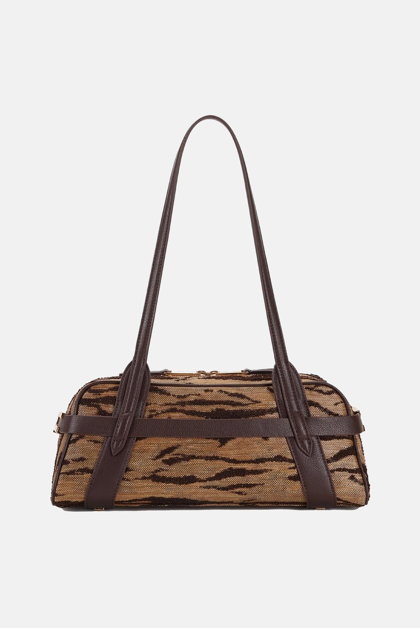 ELISABETTA FRANCHI Borsa a spalla cammello e marrone da donna con stampa tigre<BR/> BS11A62E2 470 ELISABETTA FRANCHI