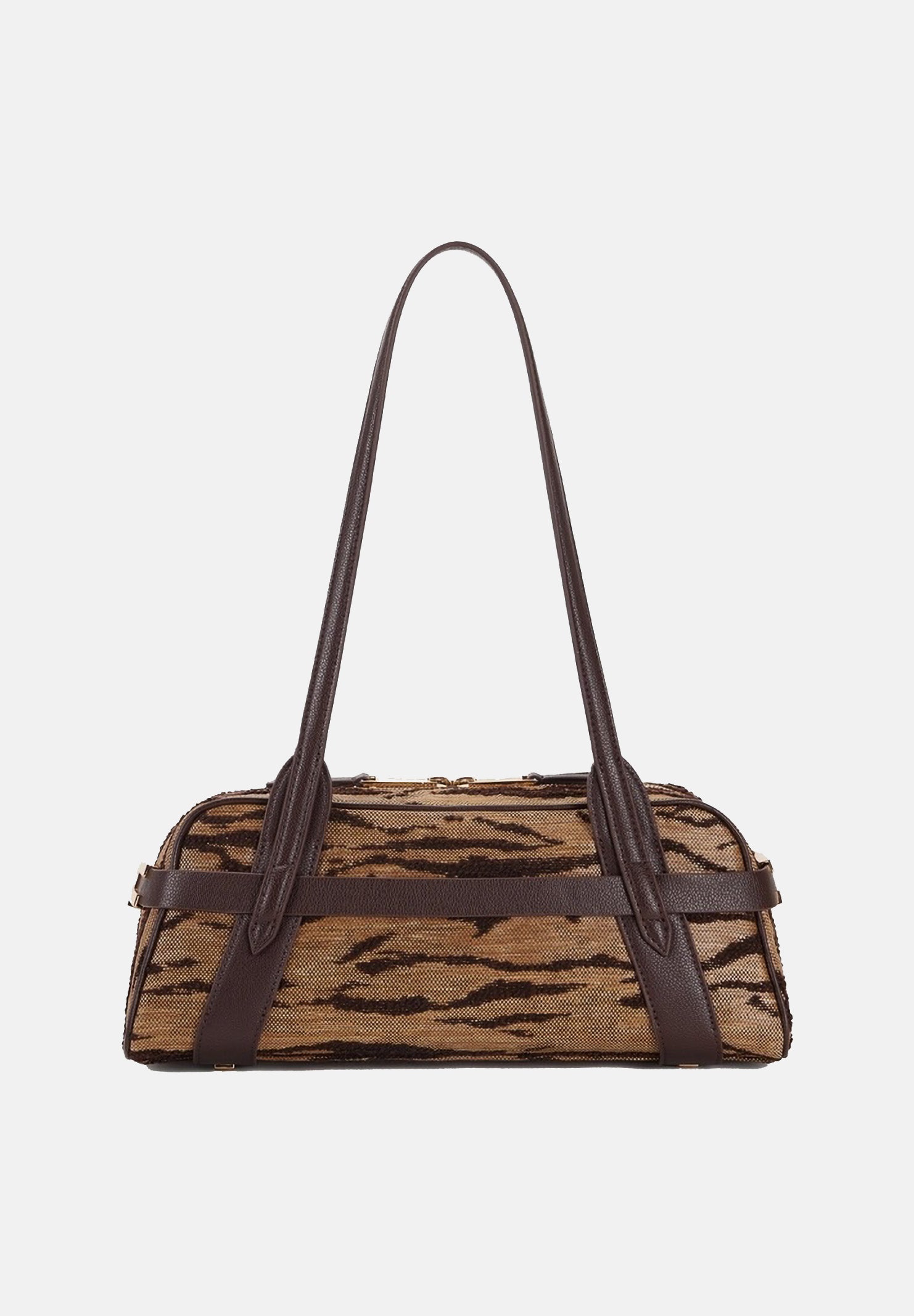 ELISABETTA FRANCHI Borsa a spalla cammello e marrone da donna con stampa tigre<BR/> BS11A62E2 470 ELISABETTA FRANCHI