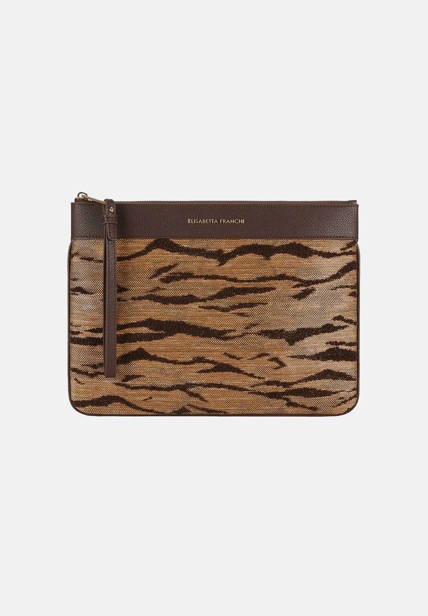 ELISABETTA FRANCHI Pochette marrone e cammello da donna con stampa tigre BS12A62E2 470 ELISABETTA FRANCHI
