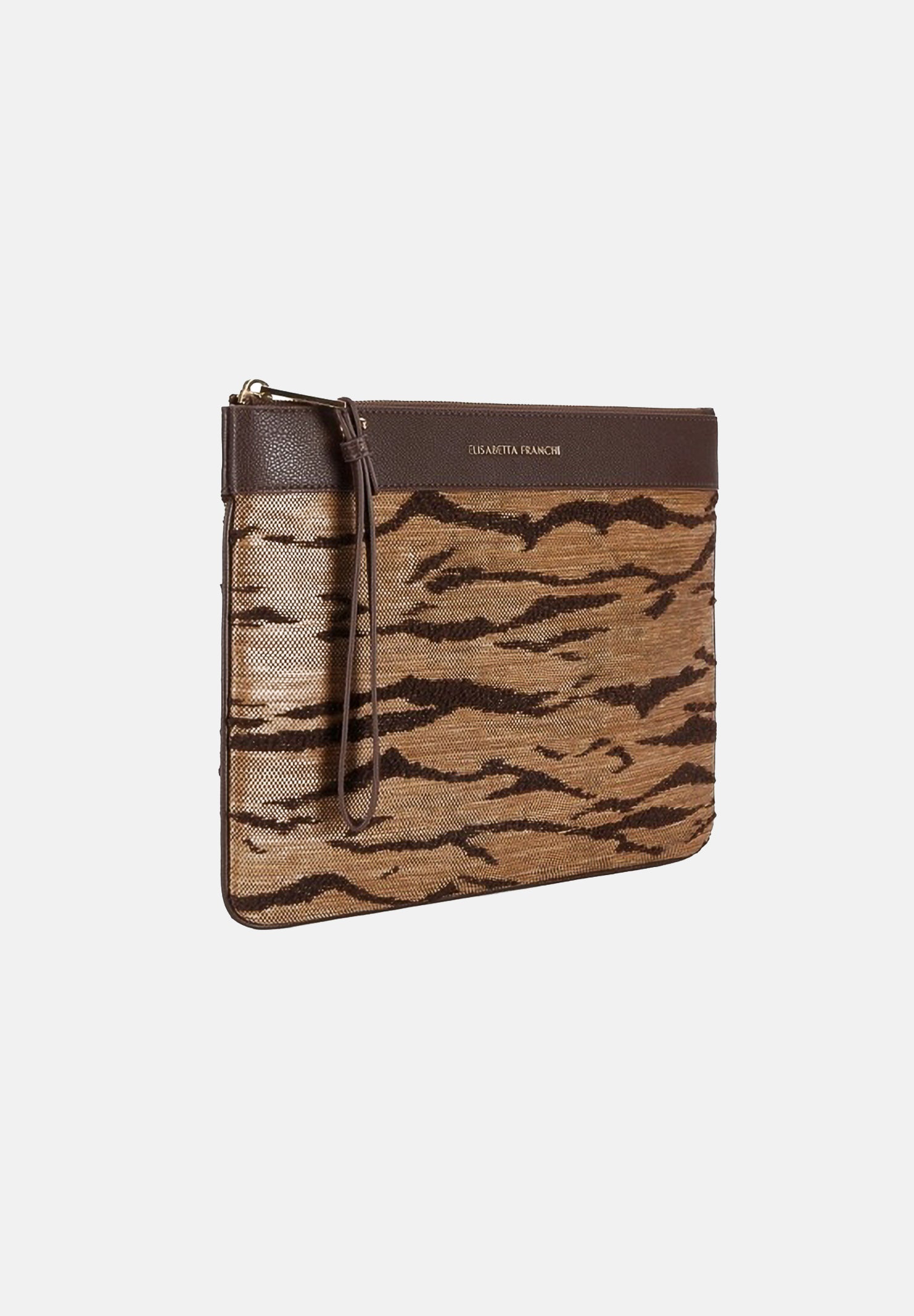 ELISABETTA FRANCHI Pochette marrone e cammello da donna con stampa tigre BS12A62E2 470 ELISABETTA FRANCHI
