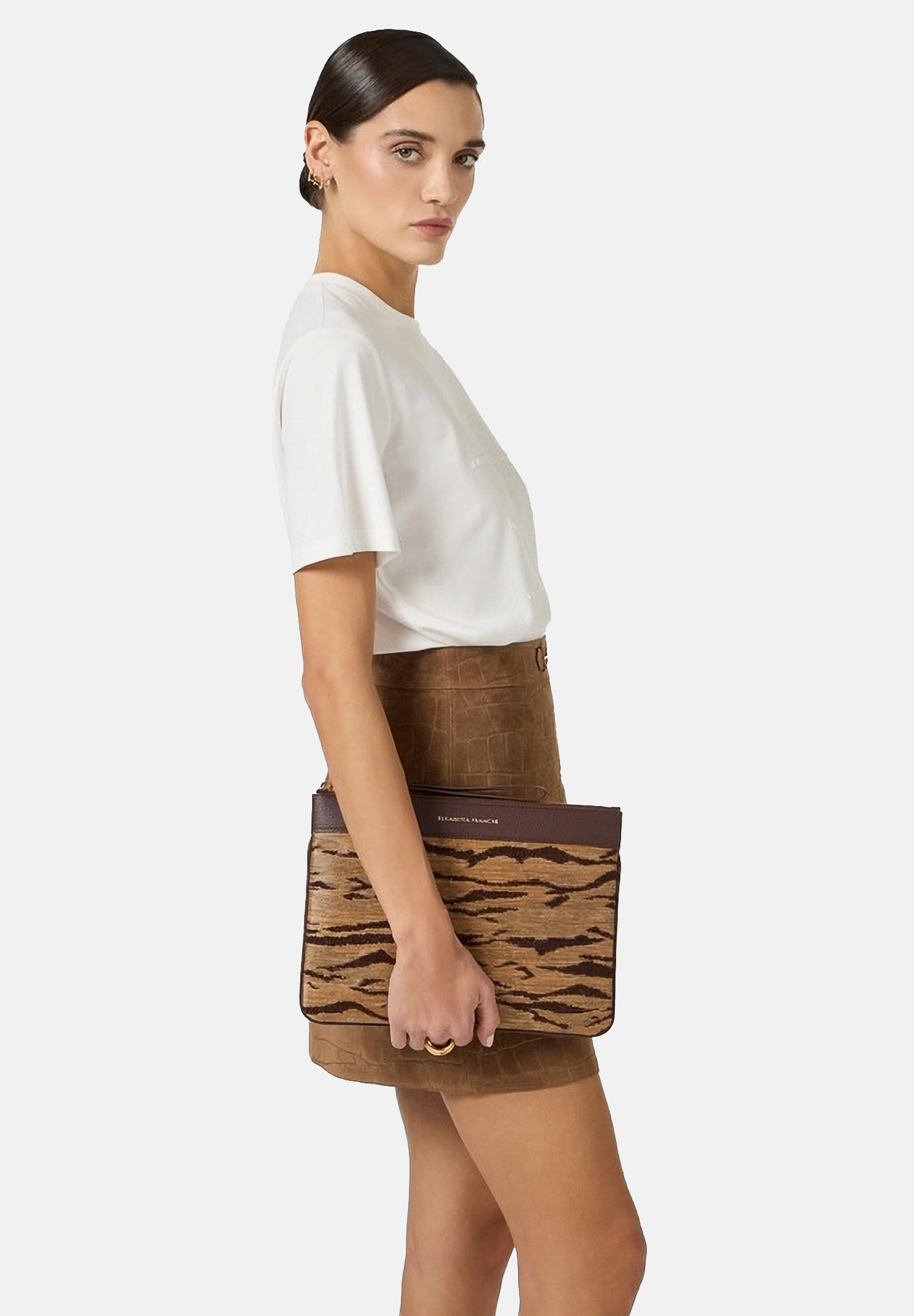 ELISABETTA FRANCHI Pochette marrone e cammello da donna con stampa tigre BS12A62E2 470 ELISABETTA FRANCHI