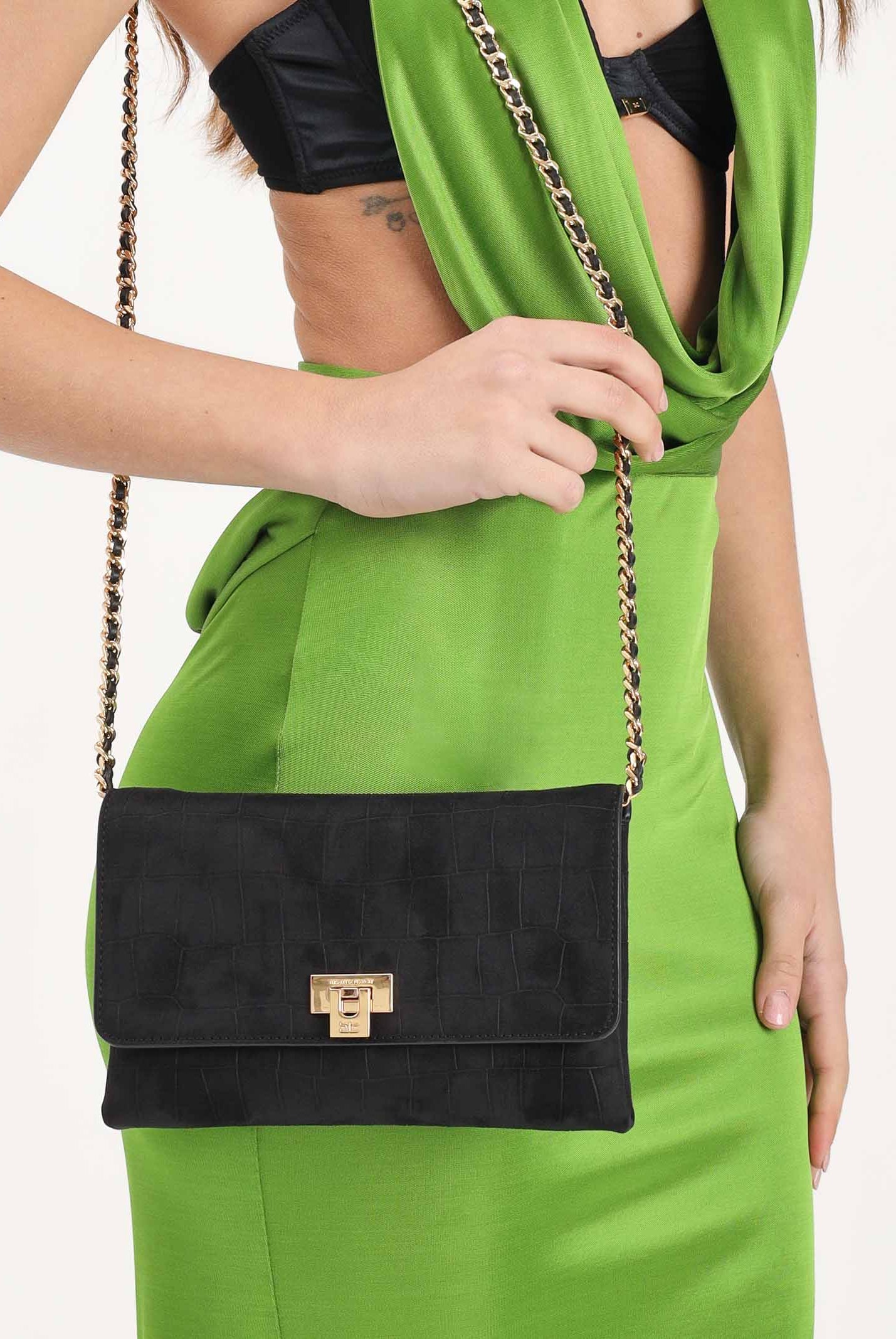 ELISABETTA FRANCHI Pochette nera da donna realizzata in suede BS64A61E2 110 ELISABETTA FRANCHI