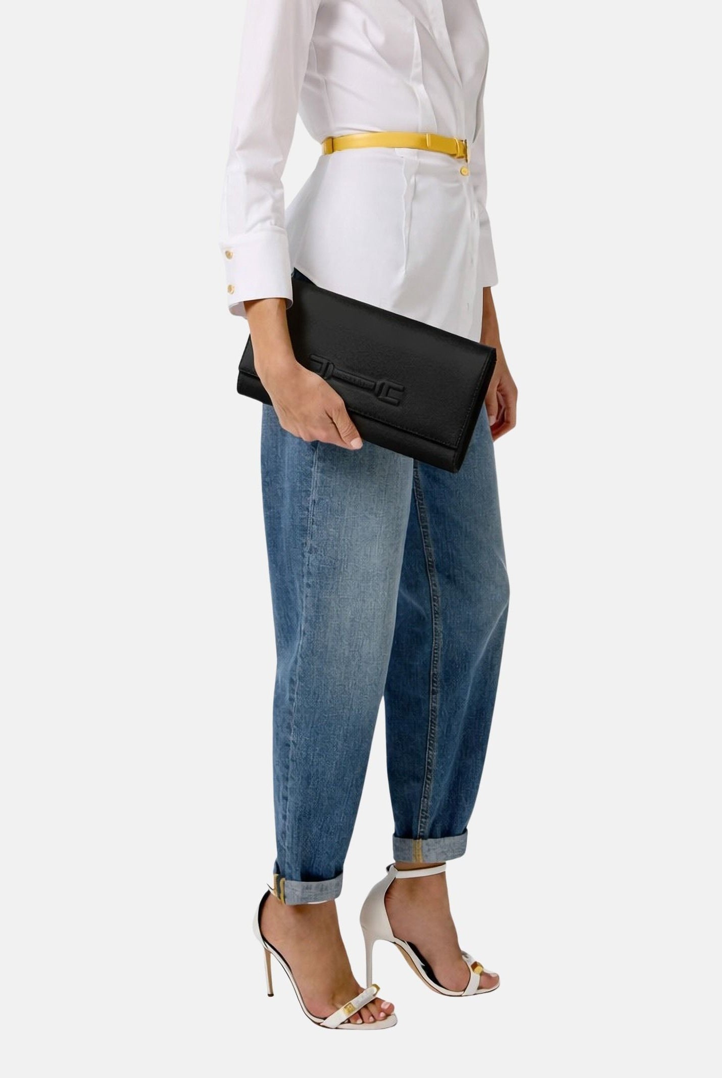 ELISABETTA FRANCHI Pochette nera da donna realizzata in vera pelle BS99A61E2 110 ELISABETTA FRANCHI