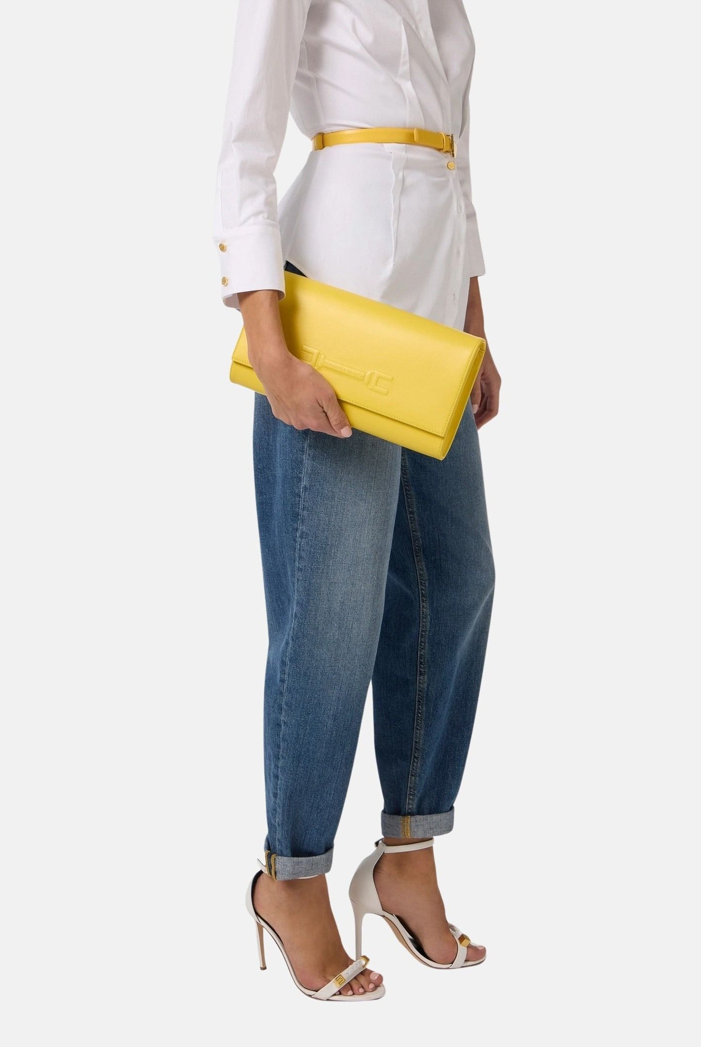 ELISABETTA FRANCHI Pochette gialla da donna realizzata in vera pelle BS99A61E2 EV4 ELISABETTA FRANCHI