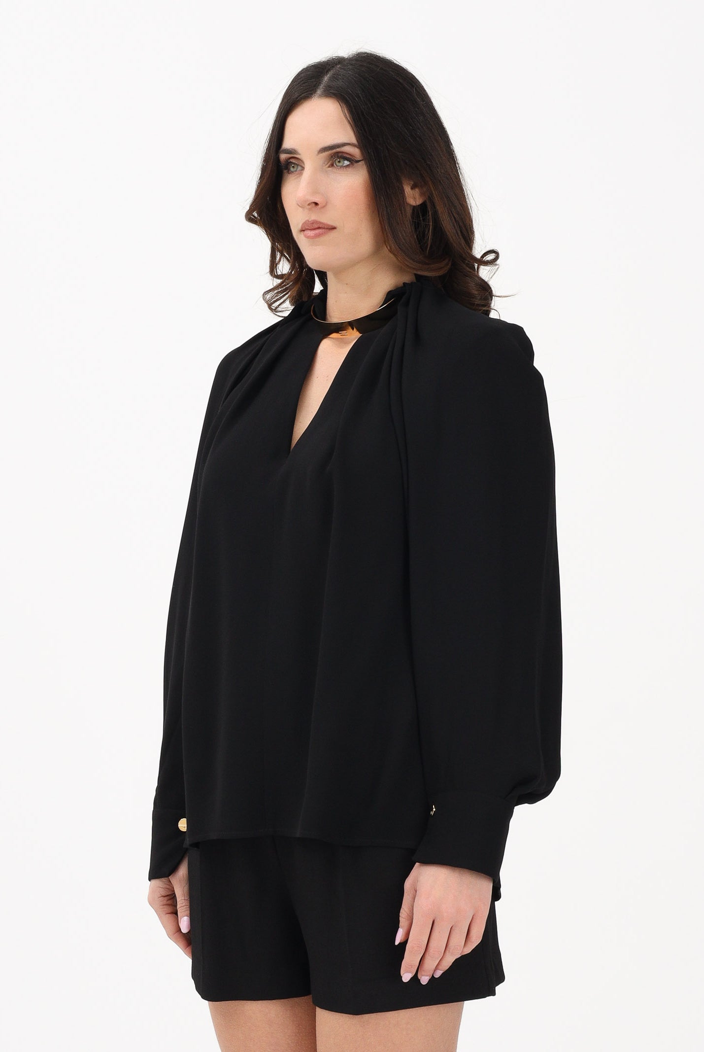 ELISABETTA FRANCHI Blusa nera da donna con dettaglio gioiello CA12961E2 110 ELISABETTA FRANCHI