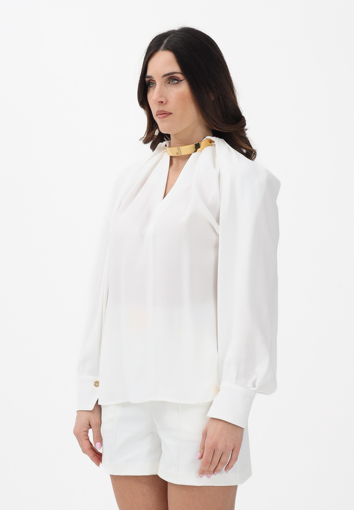 ELISABETTA FRANCHI Blusa avorio da donna con dettaglio gioiello CA12961E2 360 ELISABETTA FRANCHI