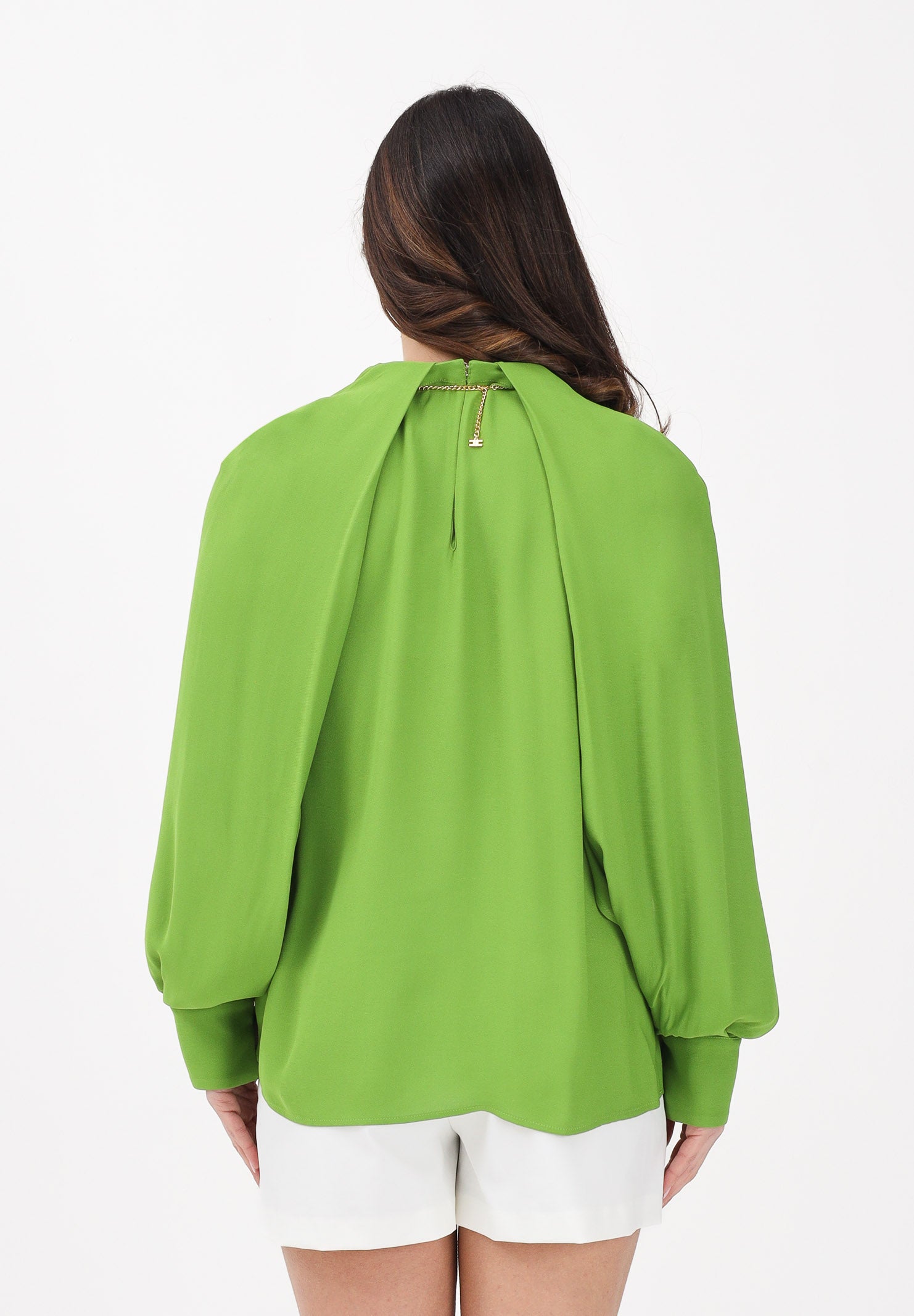 ELISABETTA FRANCHI Blusa verde da donna con dettaglio gioiello CA12961E2 EV3 ELISABETTA FRANCHI