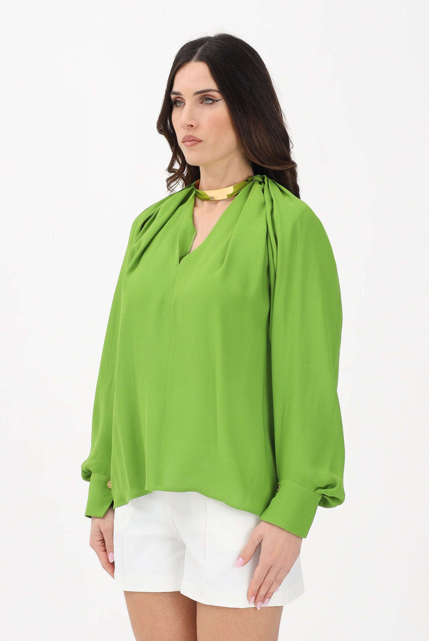 ELISABETTA FRANCHI Blusa verde da donna con dettaglio gioiello CA12961E2 EV3 ELISABETTA FRANCHI