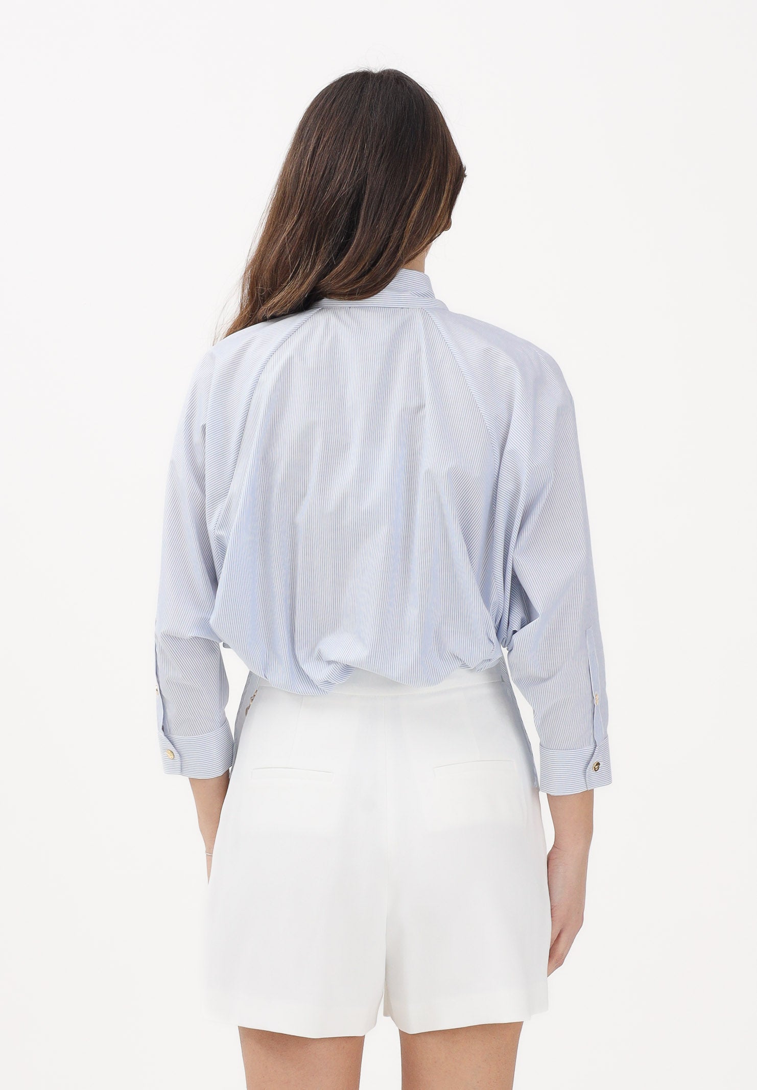 ELISABETTA FRANCHI Camicia con maniche a 3/4 bianca da donna con motivo a righe azzurre CA13261E2 019 ELISABETTA FRANCHI