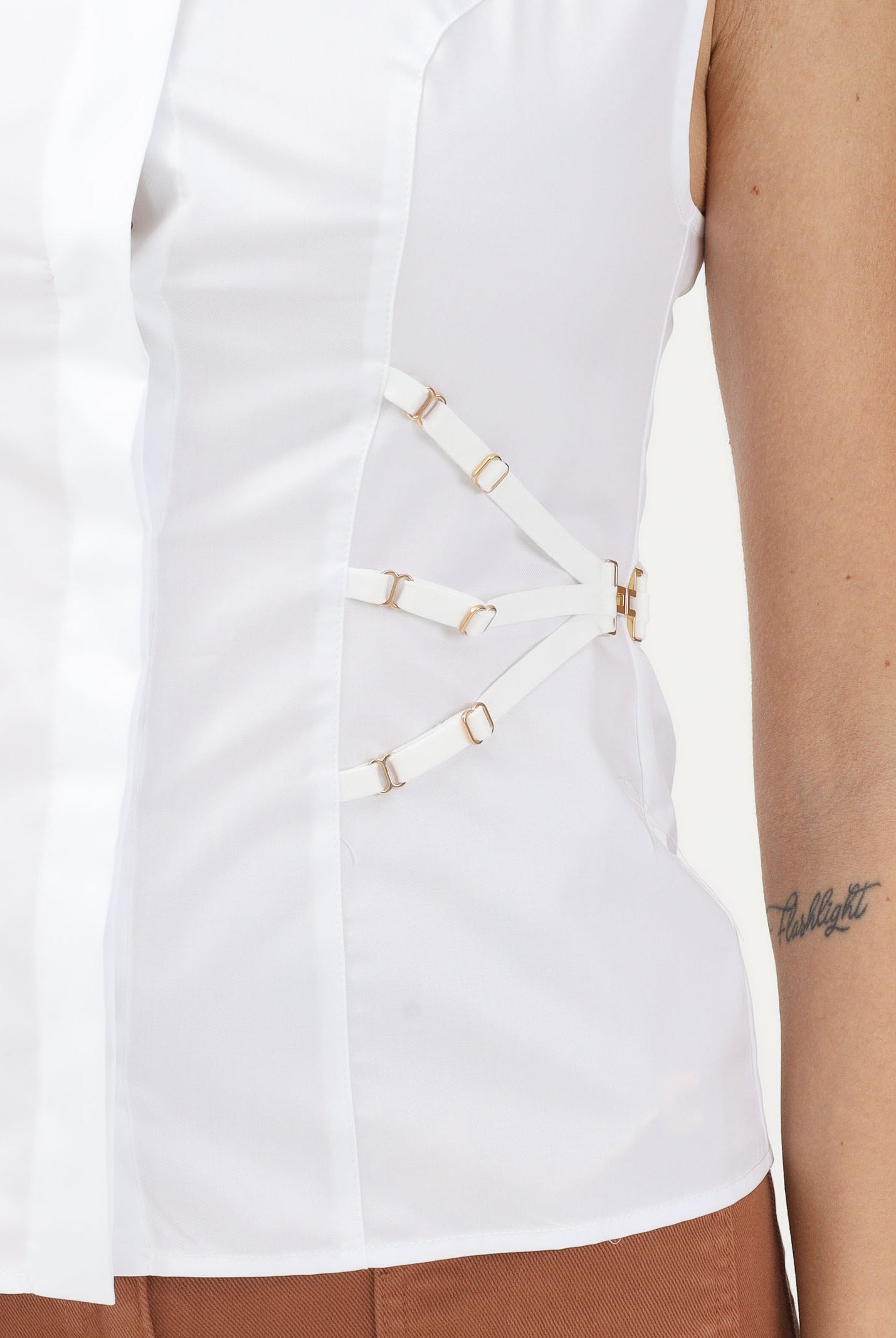 ELISABETTA FRANCHI Camicia smanicata bianca da donna con elastici CA14361E2 100 ELISABETTA FRANCHI