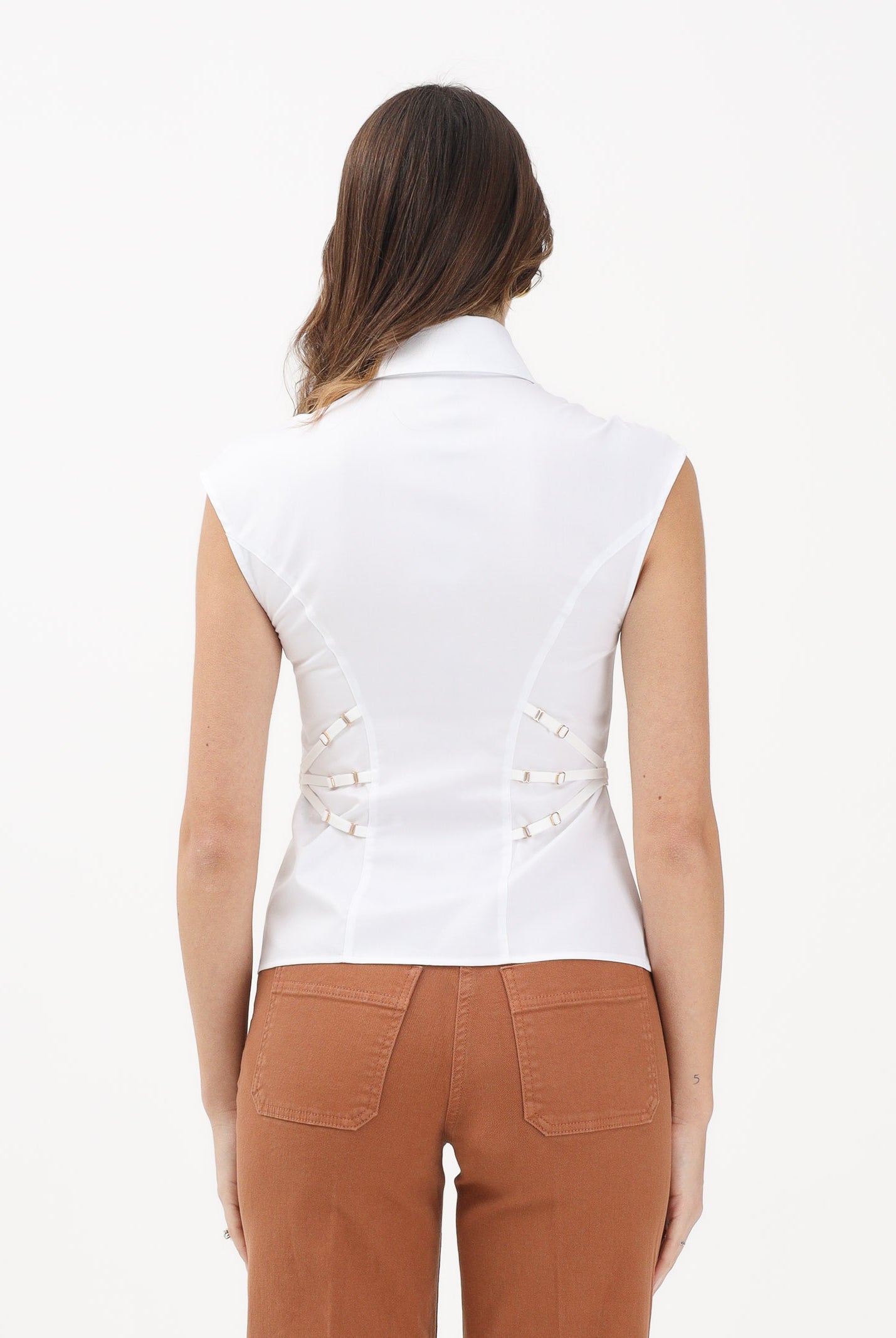ELISABETTA FRANCHI Camicia smanicata bianca da donna con elastici CA14361E2 100 ELISABETTA FRANCHI