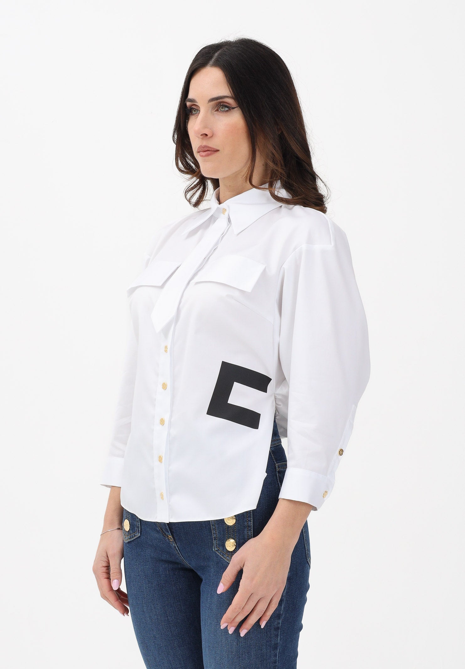 ELISABETTA FRANCHI Camicia bianca da donna con stampa logo CA15561E2 221 ELISABETTA FRANCHI