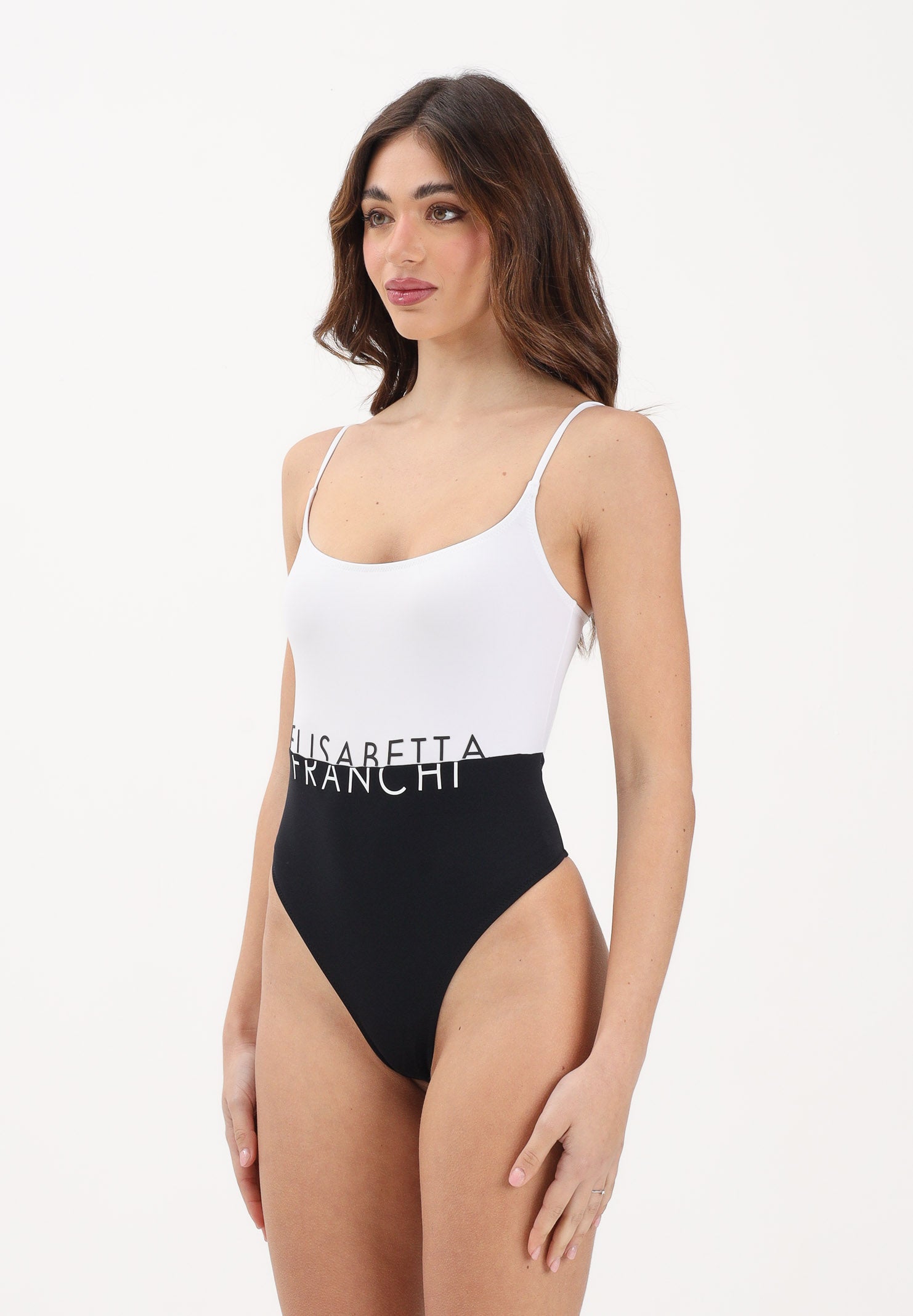 ELISABETTA FRANCHI Costume intero bianco e nero da donna con logo CS02M61E2 309 ELISABETTA FRANCHI
