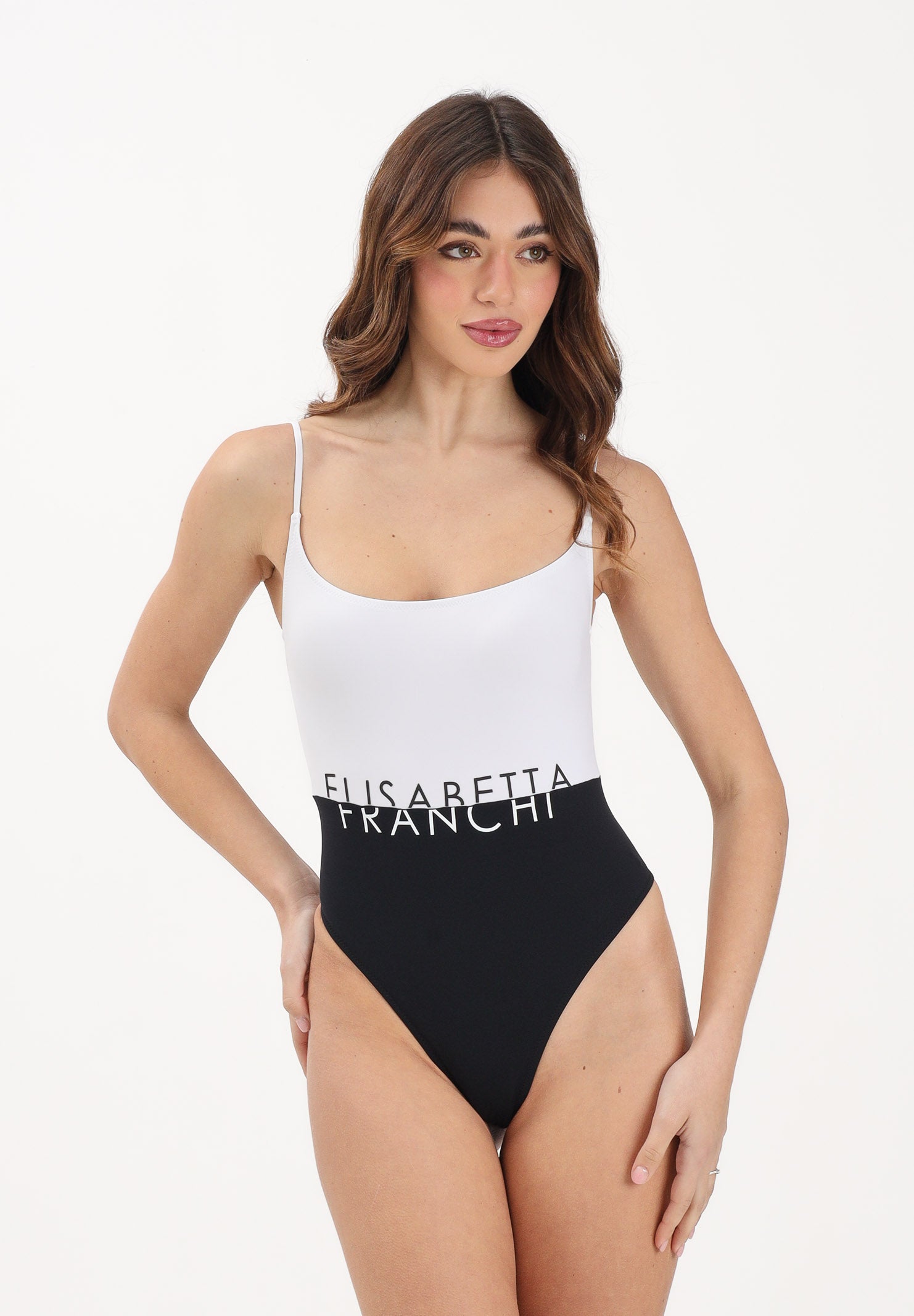 ELISABETTA FRANCHI Costume intero bianco e nero da donna con logo CS02M61E2 309 ELISABETTA FRANCHI