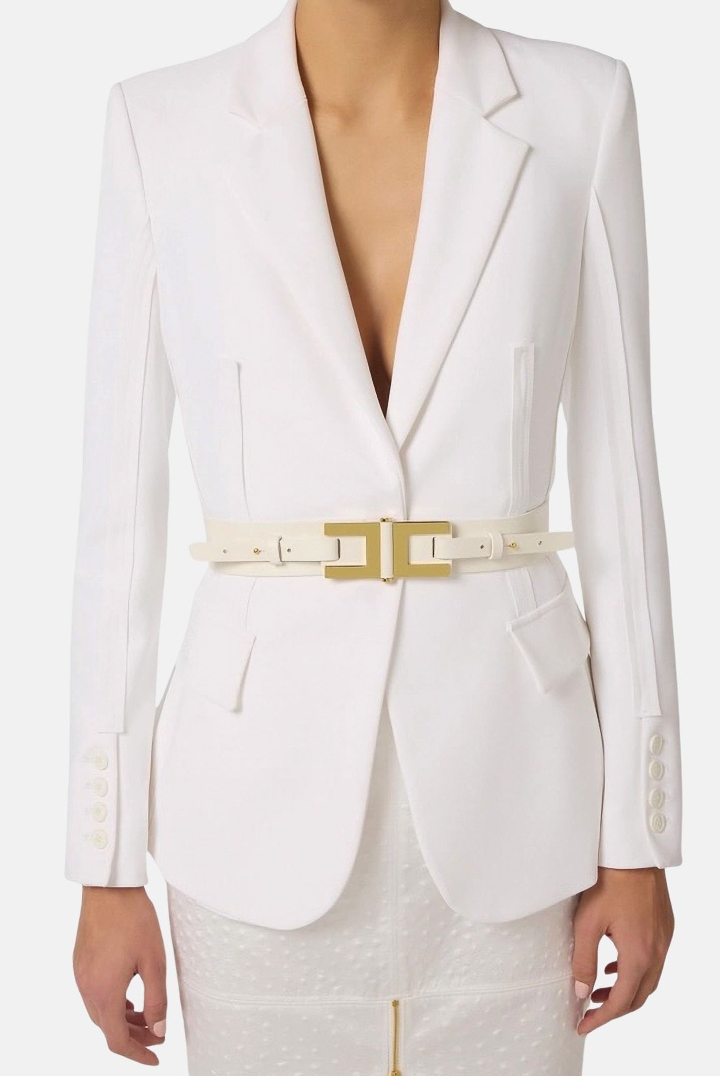 ELISABETTA FRANCHI Cintura avorio da donna con dettaglio logo CT50S61E2 360 ELISABETTA FRANCHI