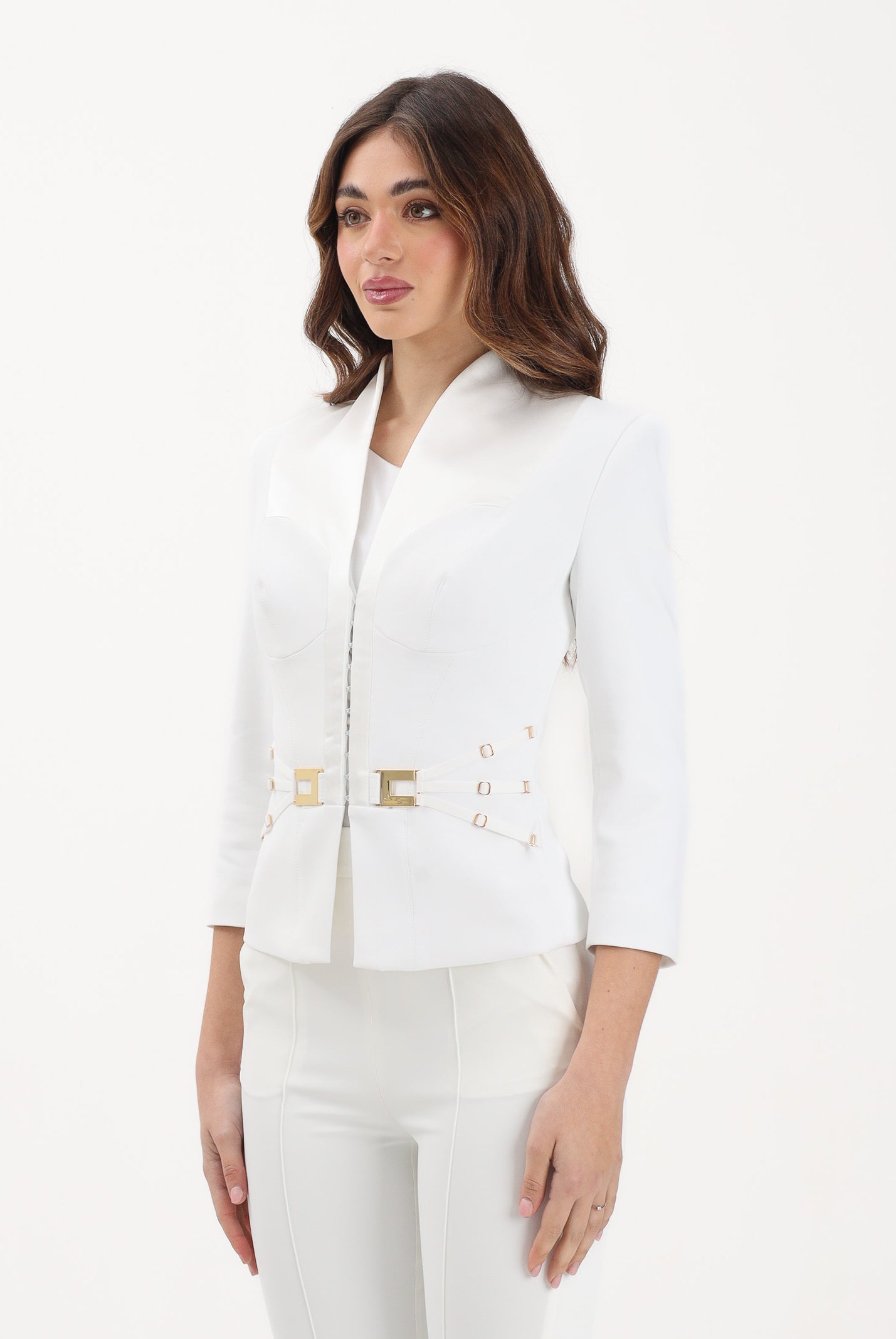 ELISABETTA FRANCHI Giacca avorio da donna con cinturini laterali GI20261E2 360 ELISABETTA FRANCHI