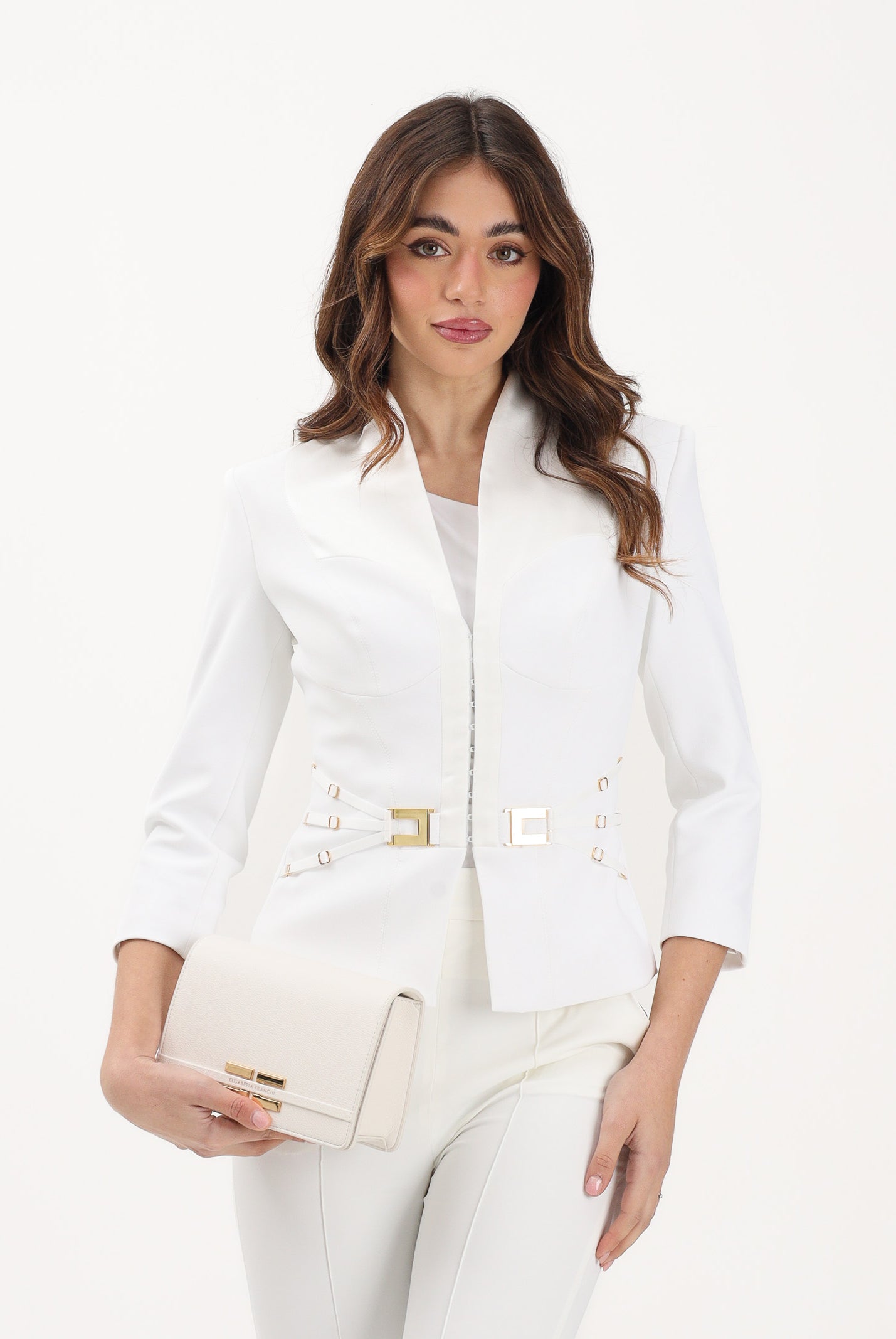 ELISABETTA FRANCHI Giacca avorio da donna con cinturini laterali GI20261E2 360 ELISABETTA FRANCHI