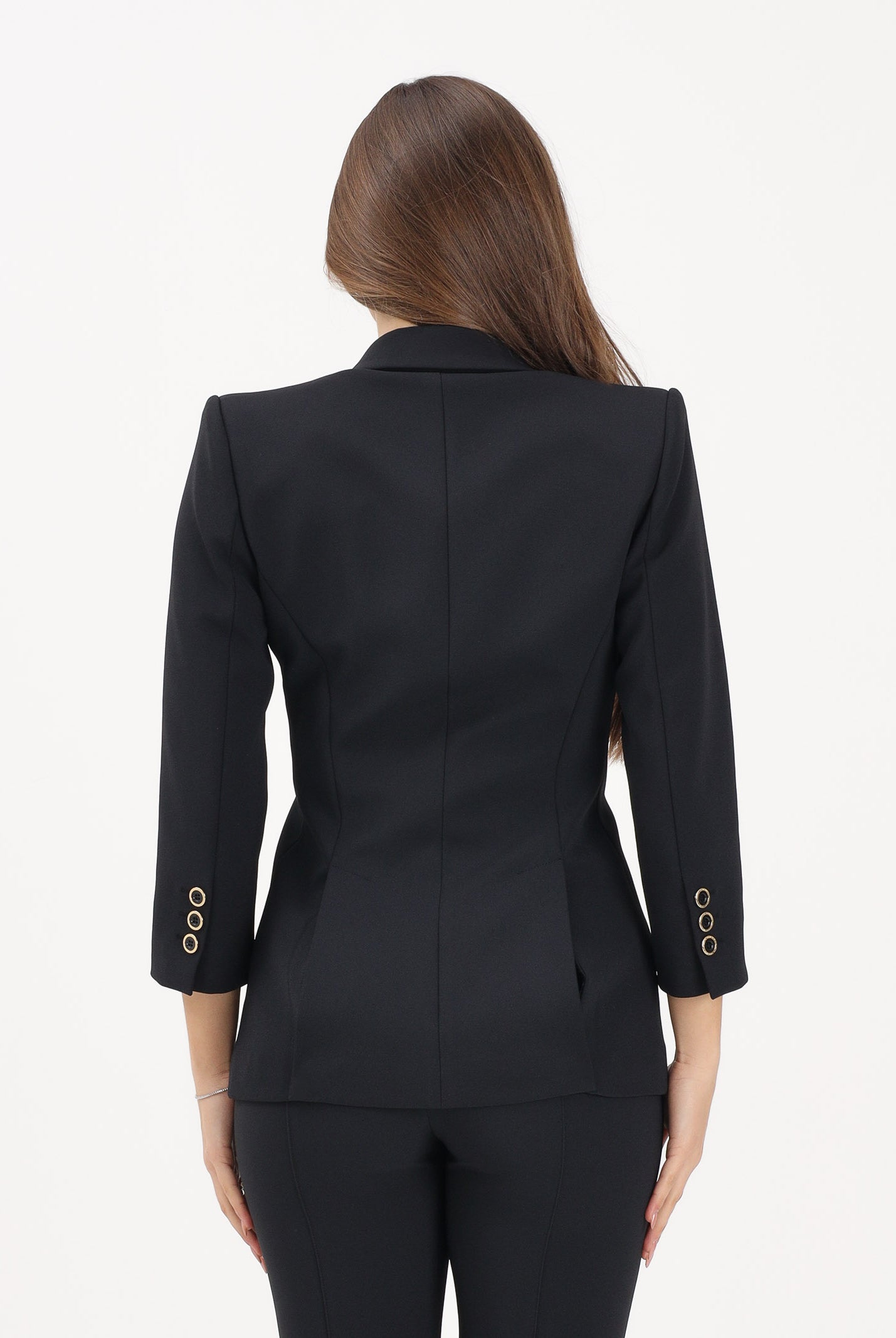 ELISABETTA FRANCHI Giacca monopetto nera da donna con dettagli logo GI21561E2 110 ELISABETTA FRANCHI