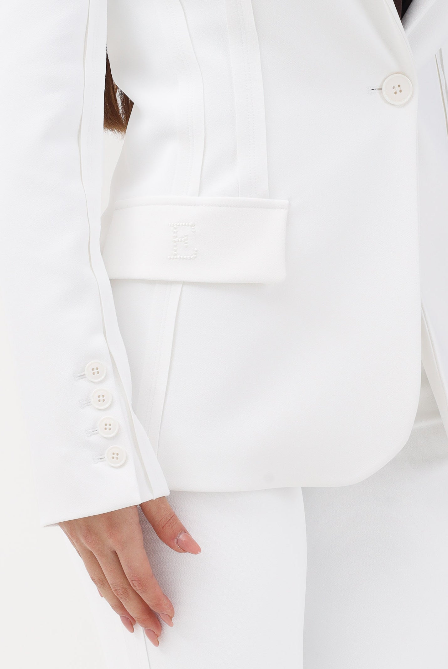 ELISABETTA FRANCHI Giacca monopetto avorio da donna con motivi a taglio vivo<BR/> GI21661E2 360 ELISABETTA FRANCHI