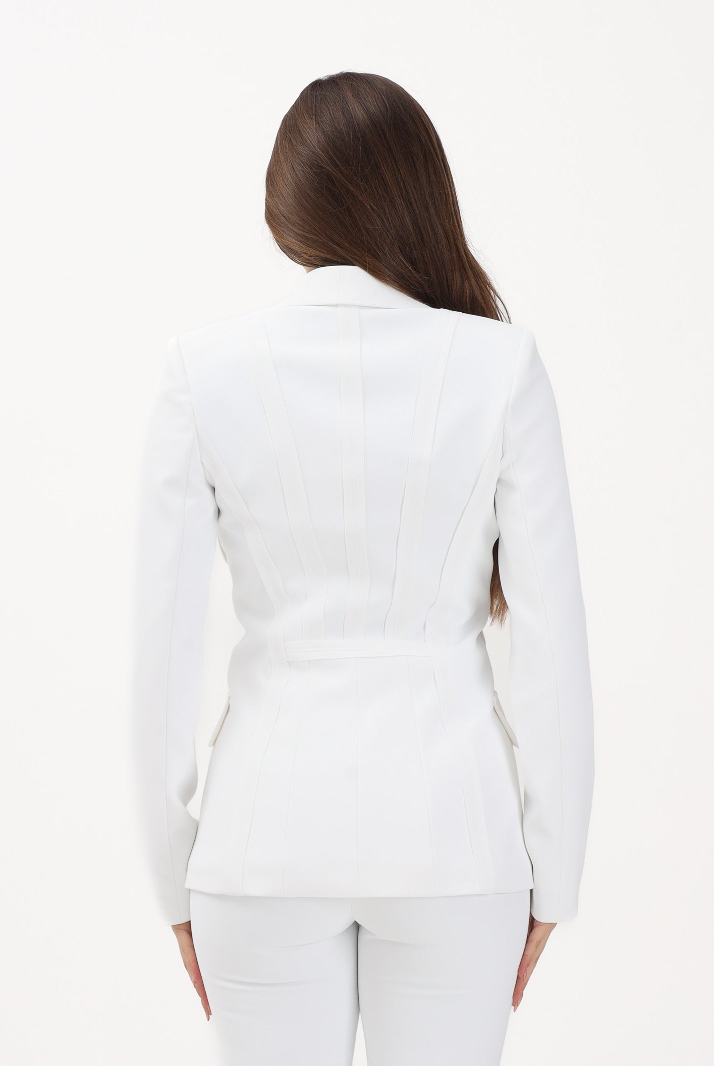 ELISABETTA FRANCHI Giacca monopetto avorio da donna con motivi a taglio vivo<BR/> GI21661E2 360 ELISABETTA FRANCHI