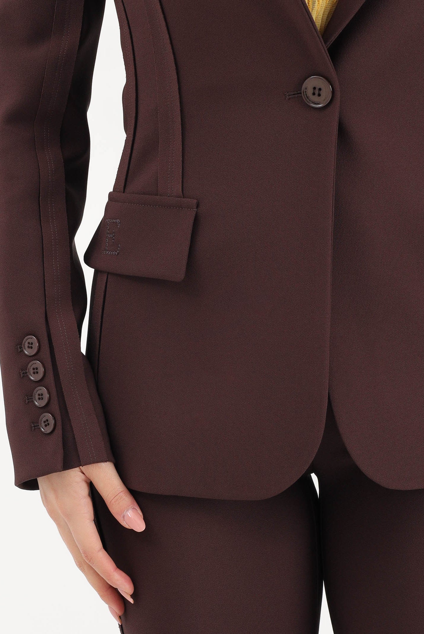 ELISABETTA FRANCHI Giacca monopetto cacao da donna con motivi a taglio vivo GI21661E2 644 ELISABETTA FRANCHI