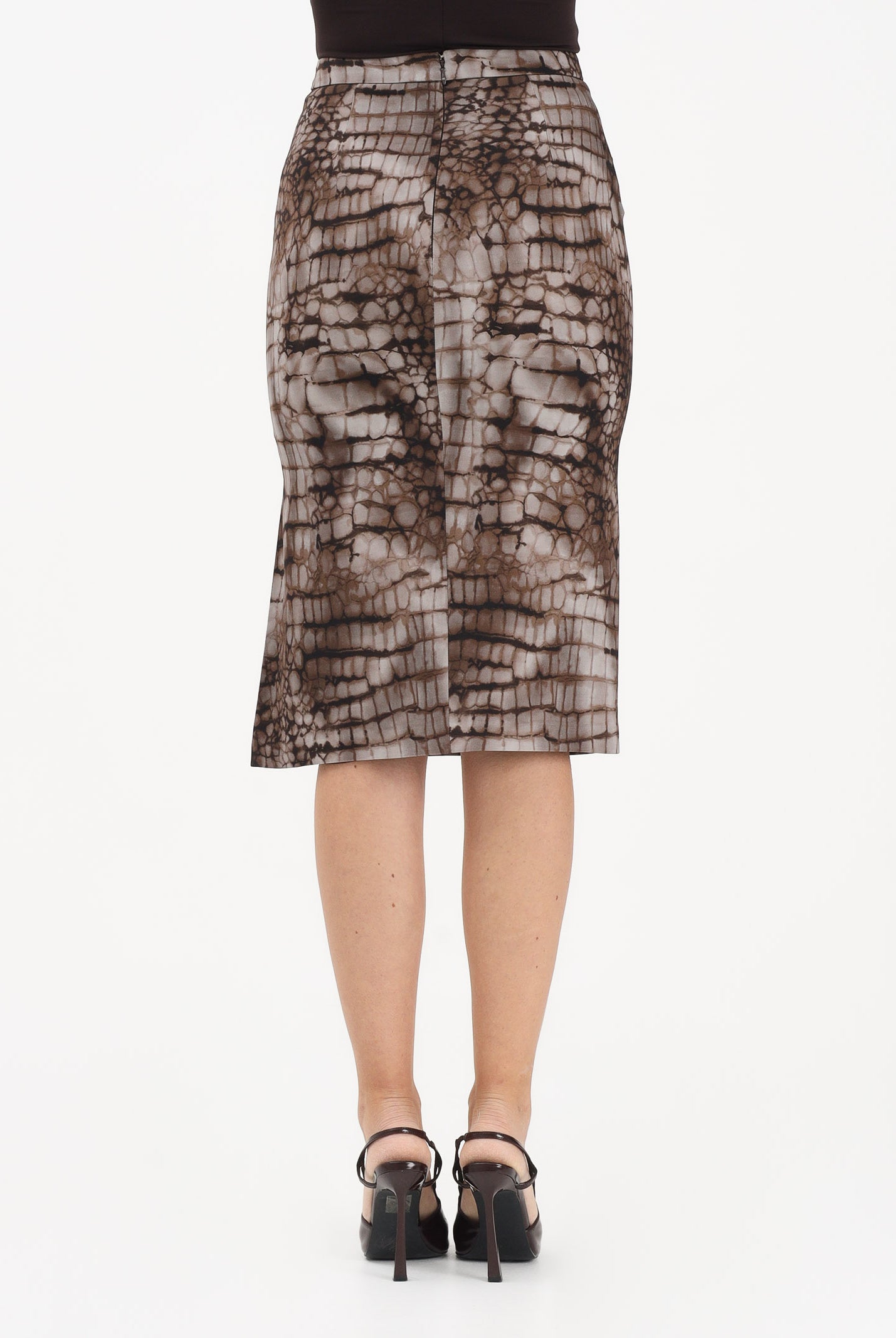 ELISABETTA FRANCHI Gonna midi cacao da donna con stampa alligatore<BR/> GO14961E2 644 ELISABETTA FRANCHI