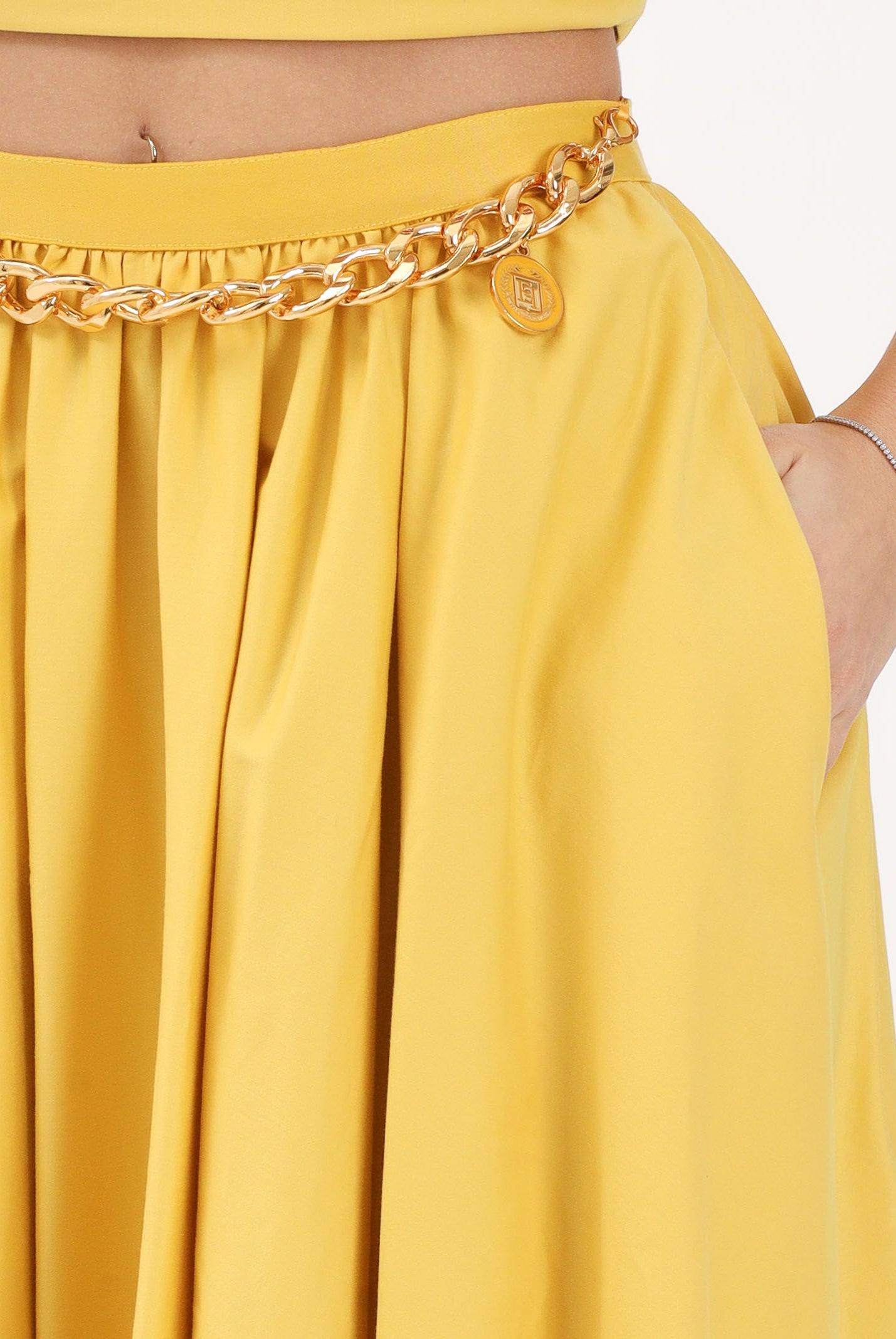 ELISABETTA FRANCHI Gonna midi gialla da donna con dettaglio gioiello GO16061E2 EV4 ELISABETTA FRANCHI