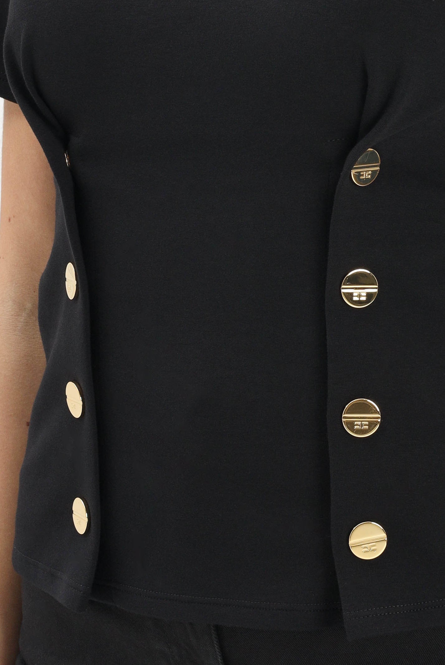 ELISABETTA FRANCHI T-shirt a manica corta nera da donna con applicazioni di bottoni decorativi MA00461E2 110 ELISABETTA FRANCHI