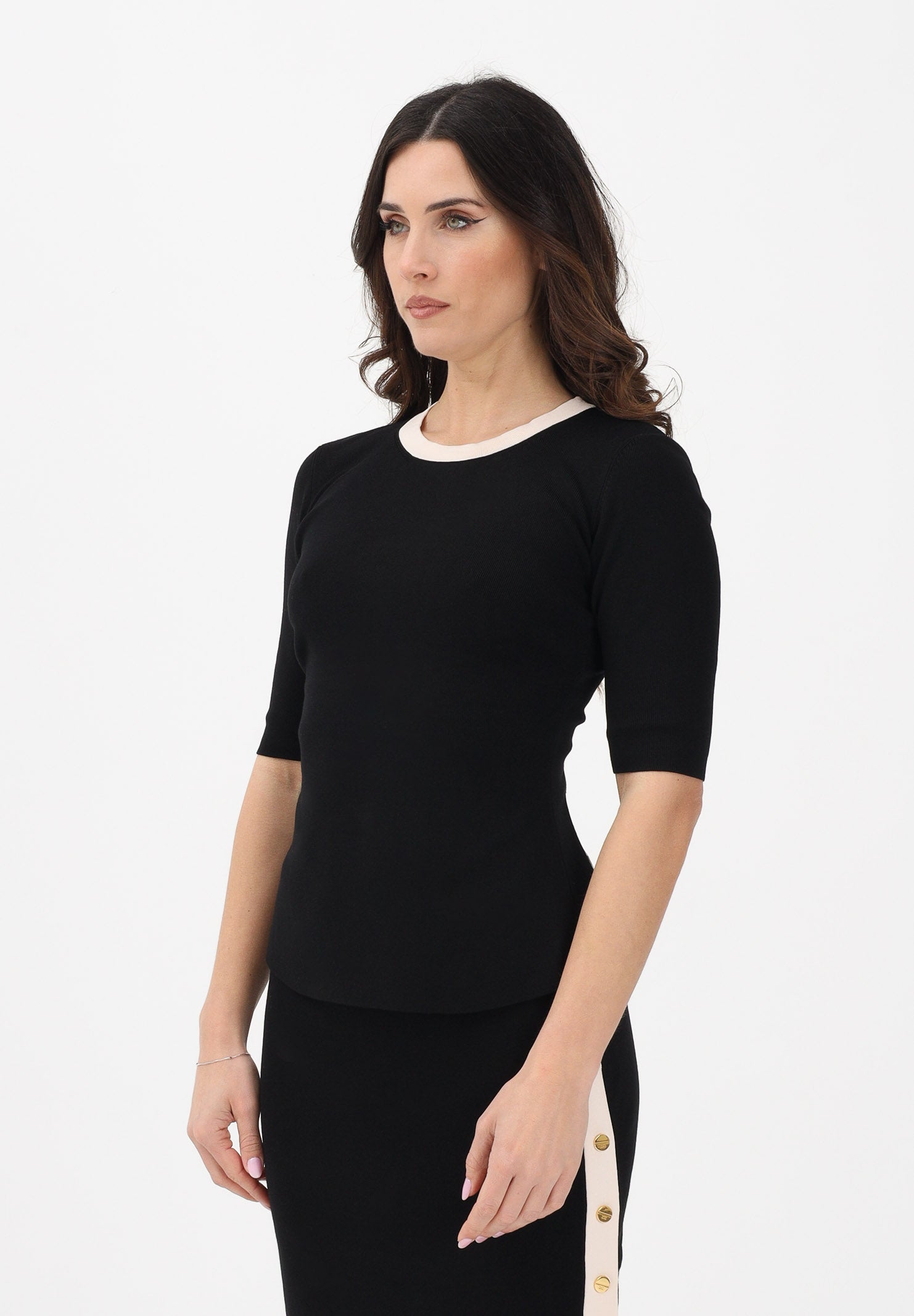 ELISABETTA FRANCHI Maglia girocollo nera da donna con maniche ¾ e schiena scoperta MK67S61E2 685 ELISABETTA FRANCHI