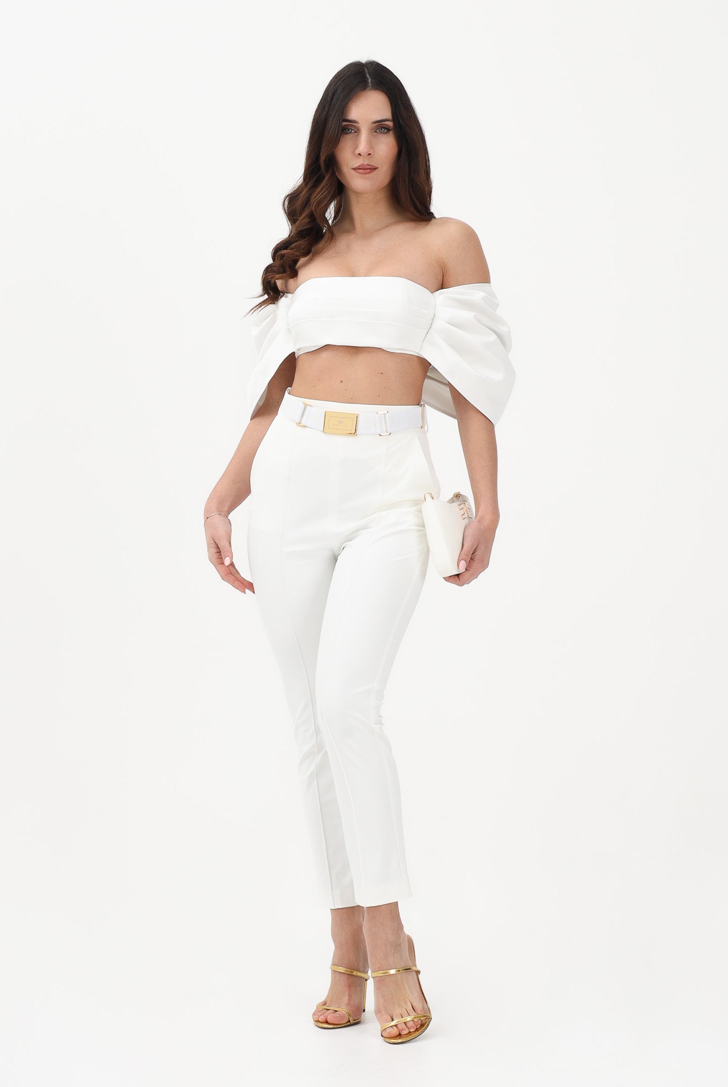 ELISABETTA FRANCHI Pantalone elegante bianco da donna con cintura PA13261E2 360 ELISABETTA FRANCHI