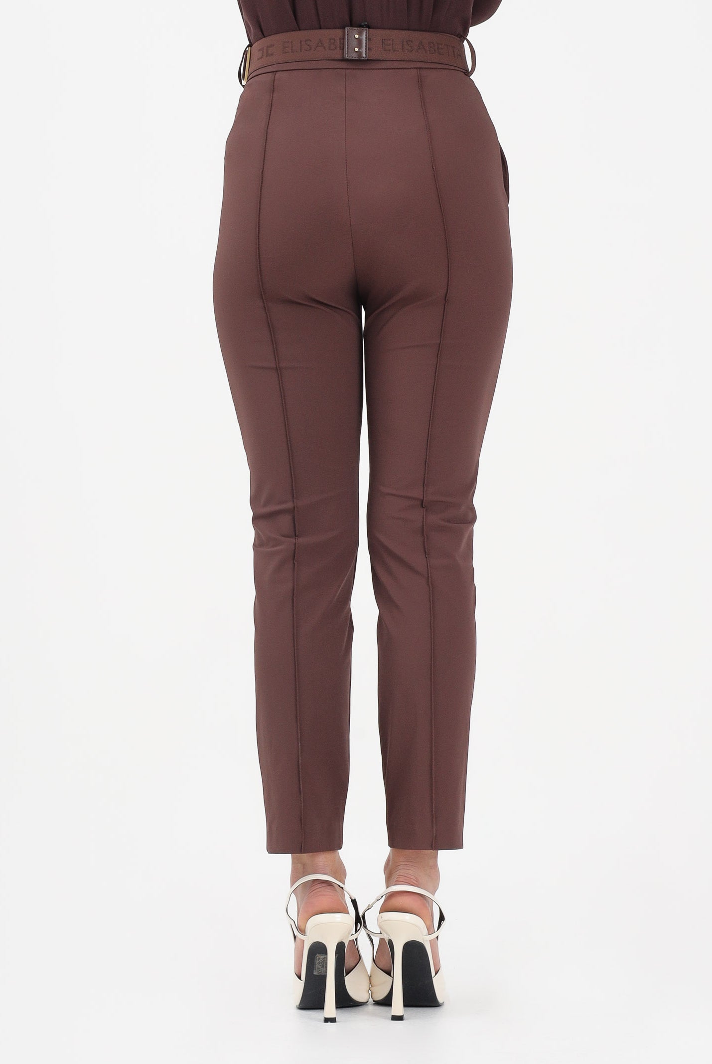 ELISABETTA FRANCHI Pantalone elegante marrone da donna con cintura PA13261E2 644 ELISABETTA FRANCHI