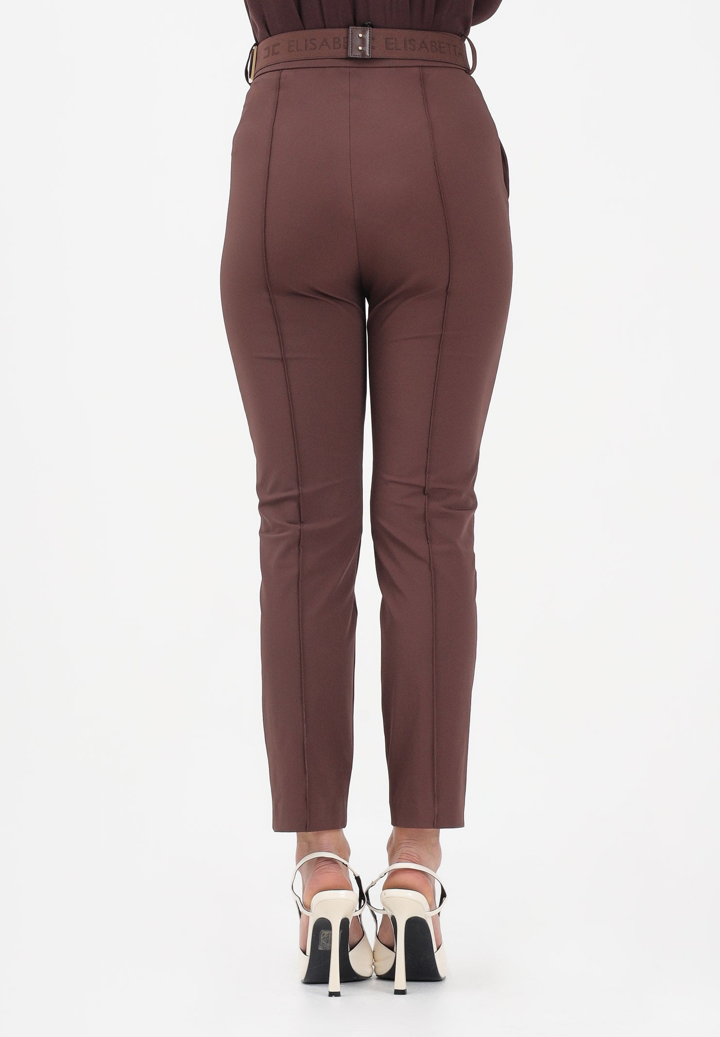 ELISABETTA FRANCHI Pantalone elegante marrone da donna con cintura PA13261E2 644 ELISABETTA FRANCHI